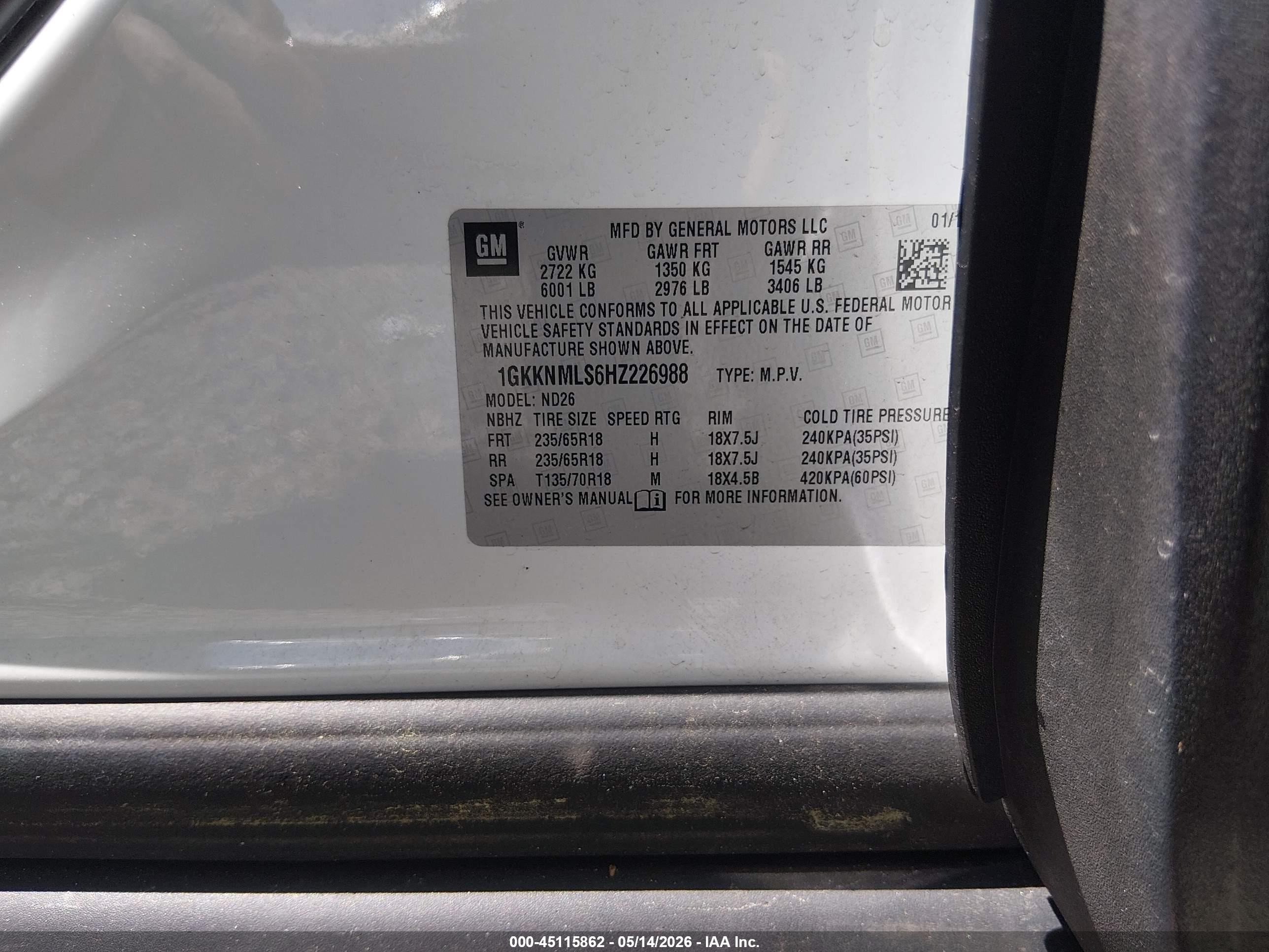 2017 Gmc Acadia Slt-1 Cream vin: 1GKKNMLS6HZ226988