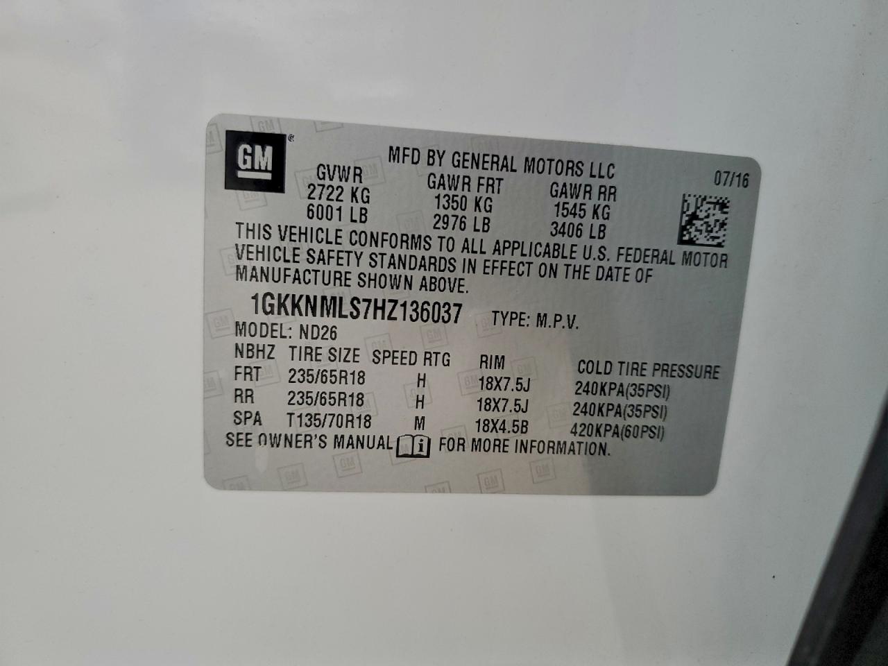 2017 Gmc Acadia Slt-1 White vin: 1GKKNMLS7HZ136037