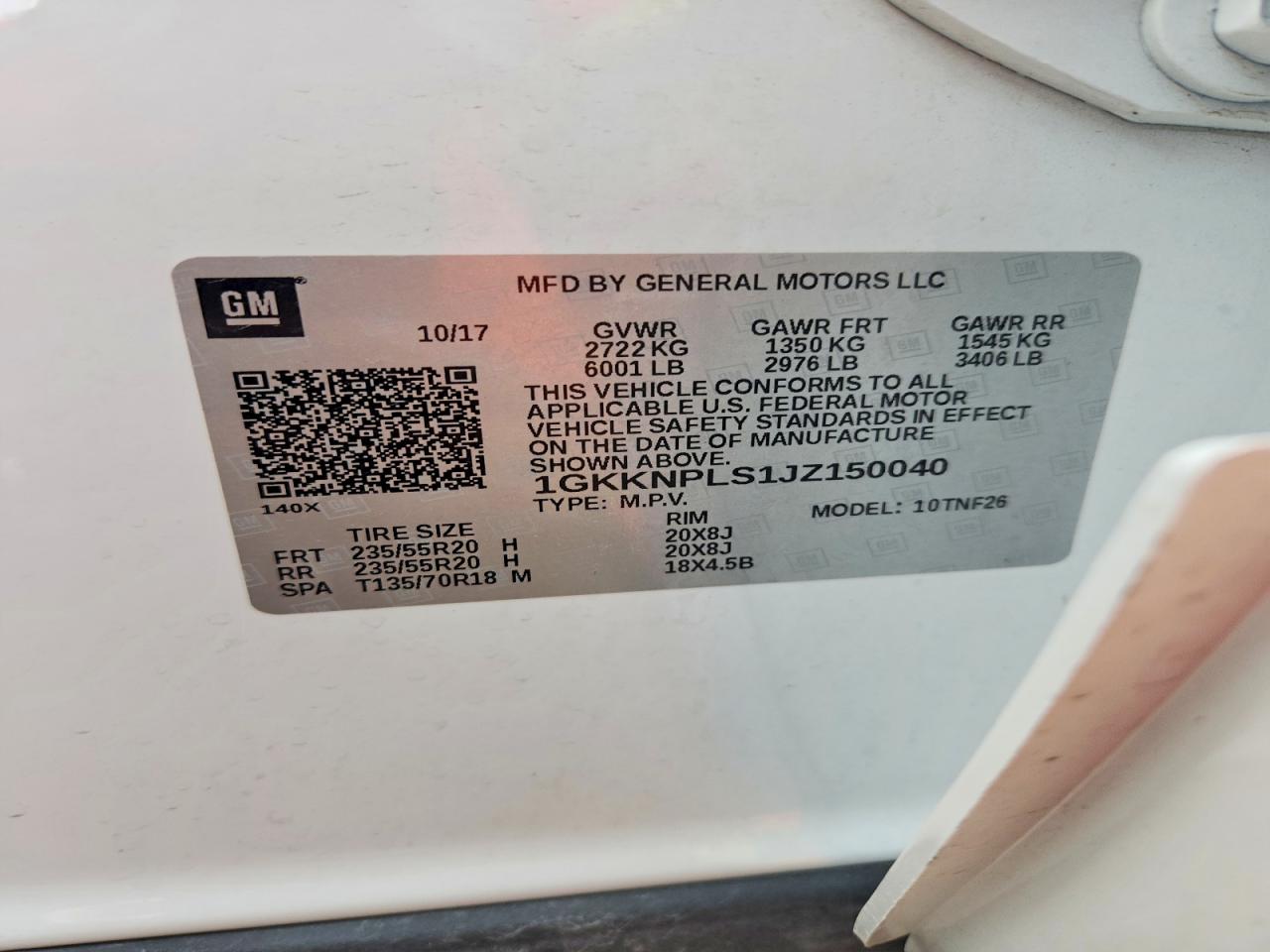 2018 Gmc Acadia Denali White vin: 1GKKNPLS1JZ150040