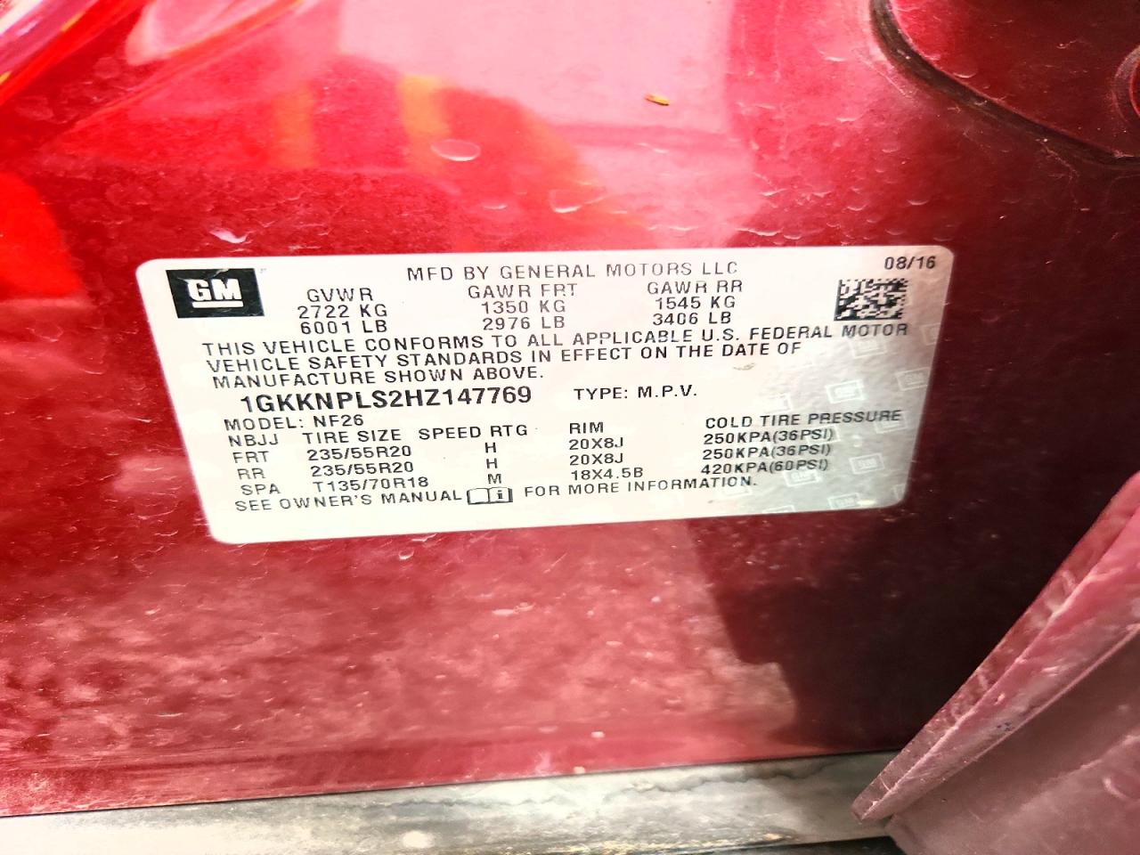 2017 Gmc Acadia Denali Burgundy vin: 1GKKNPLS2HZ147769