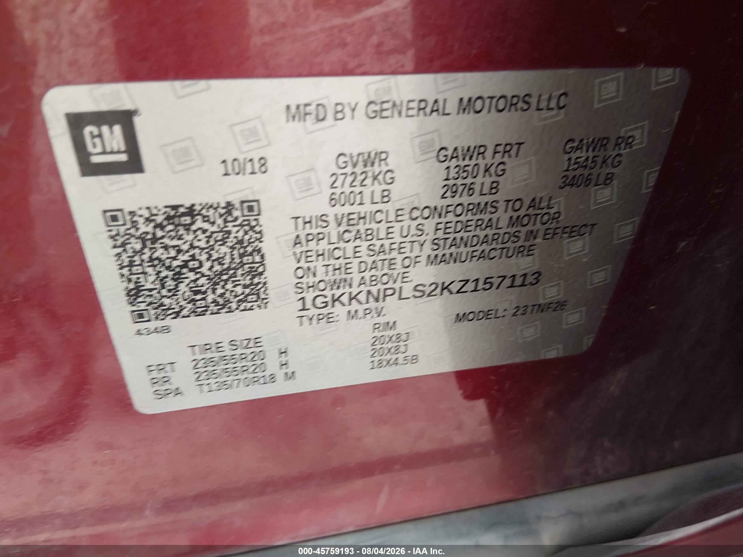 2019 Gmc Acadia Denali Red vin: 1GKKNPLS2KZ157113