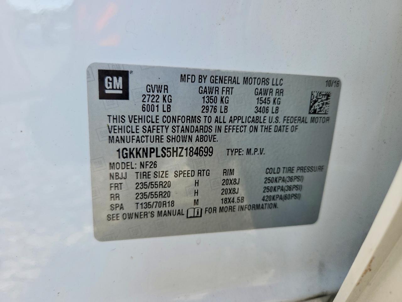 2017 Gmc Acadia Denali Белый vin: 1GKKNPLS5HZ184699