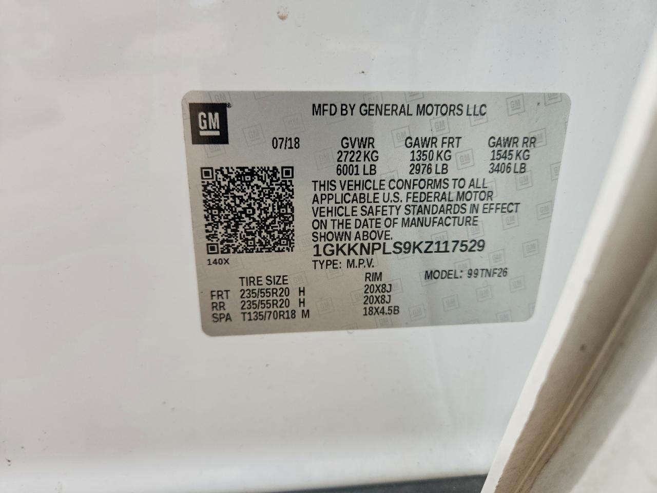 2019 Gmc Acadia Denali White vin: 1GKKNPLS9KZ117529