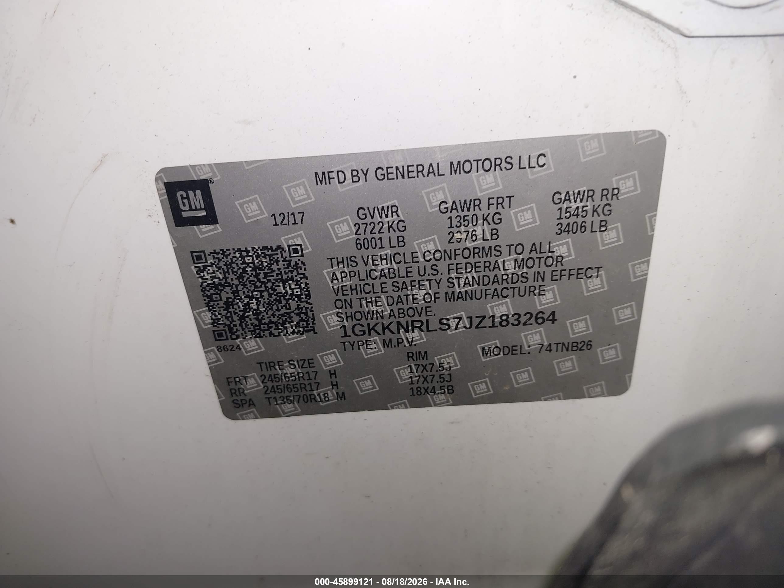 2018 Gmc Acadia Sle-1 White vin: 1GKKNRLS7JZ183264