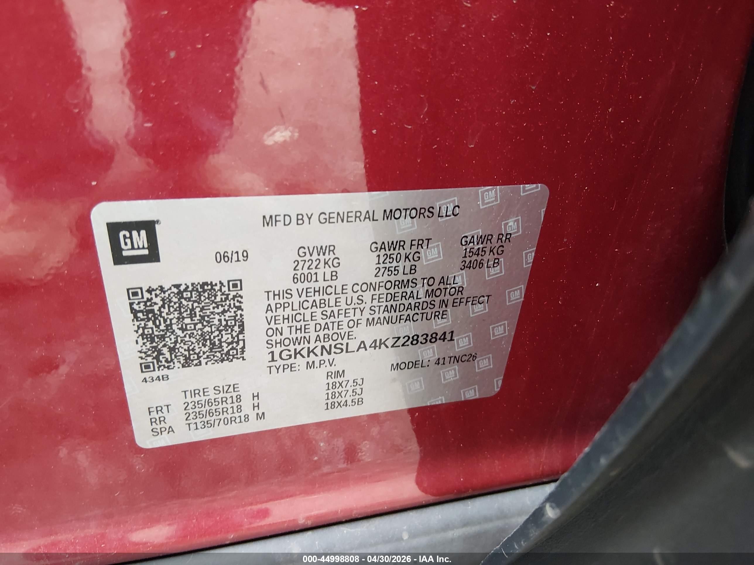 2019 Gmc Acadia Sle-2 Red vin: 1GKKNSLA4KZ283841