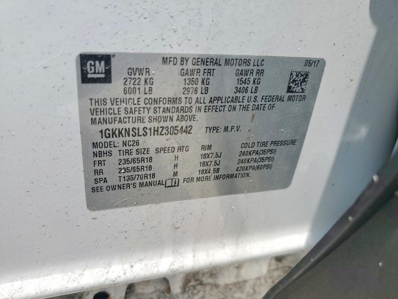 2017 Gmc Acadia Sle White vin: 1GKKNSLS1HZ305442