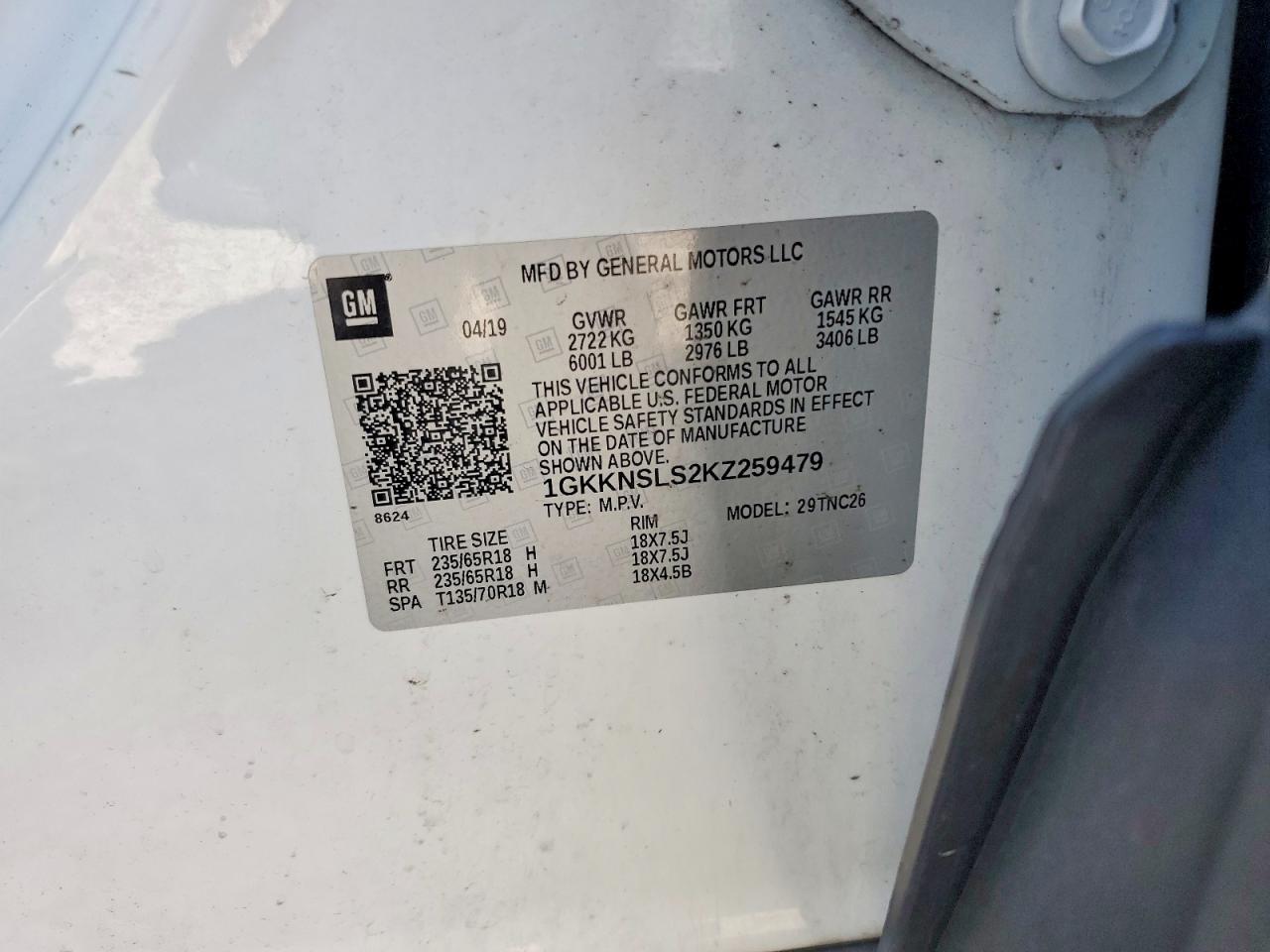 2019 Gmc Acadia Sle Белый vin: 1GKKNSLS2KZ259479