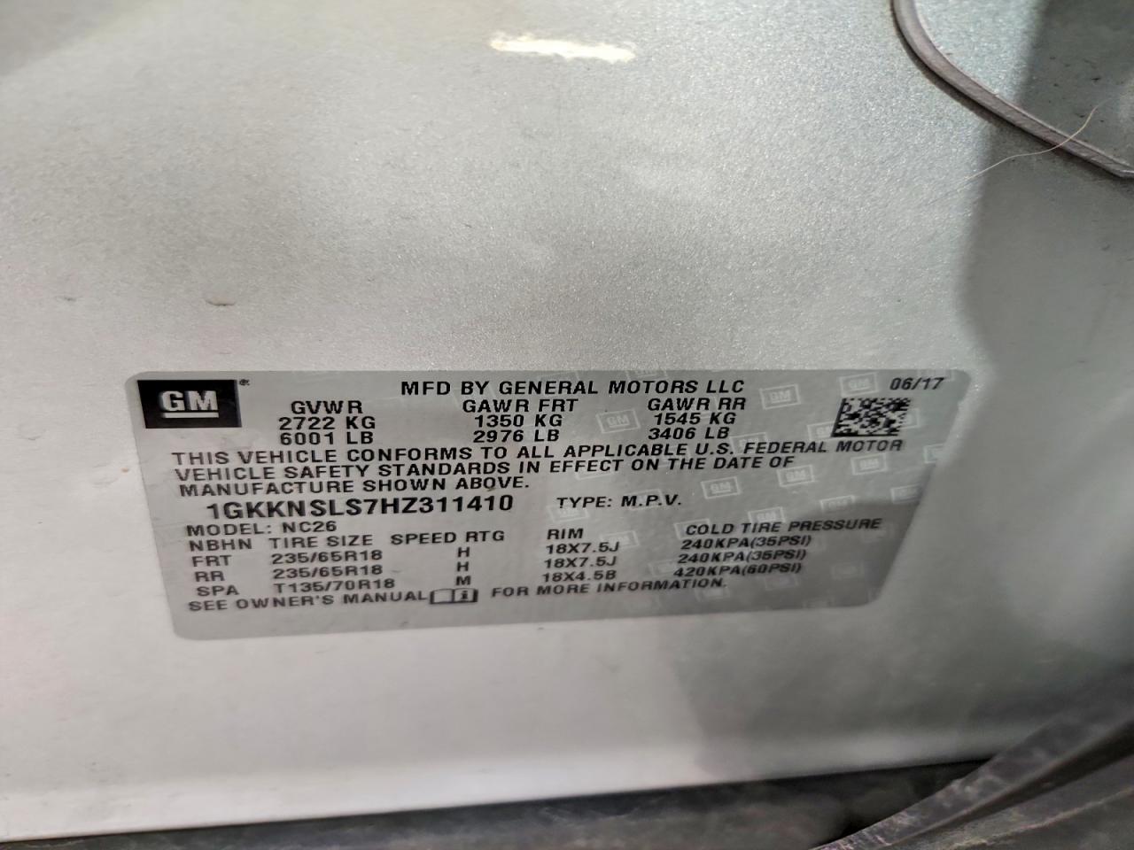 2017 Gmc Acadia Sle Silver vin: 1GKKNSLS7HZ311410