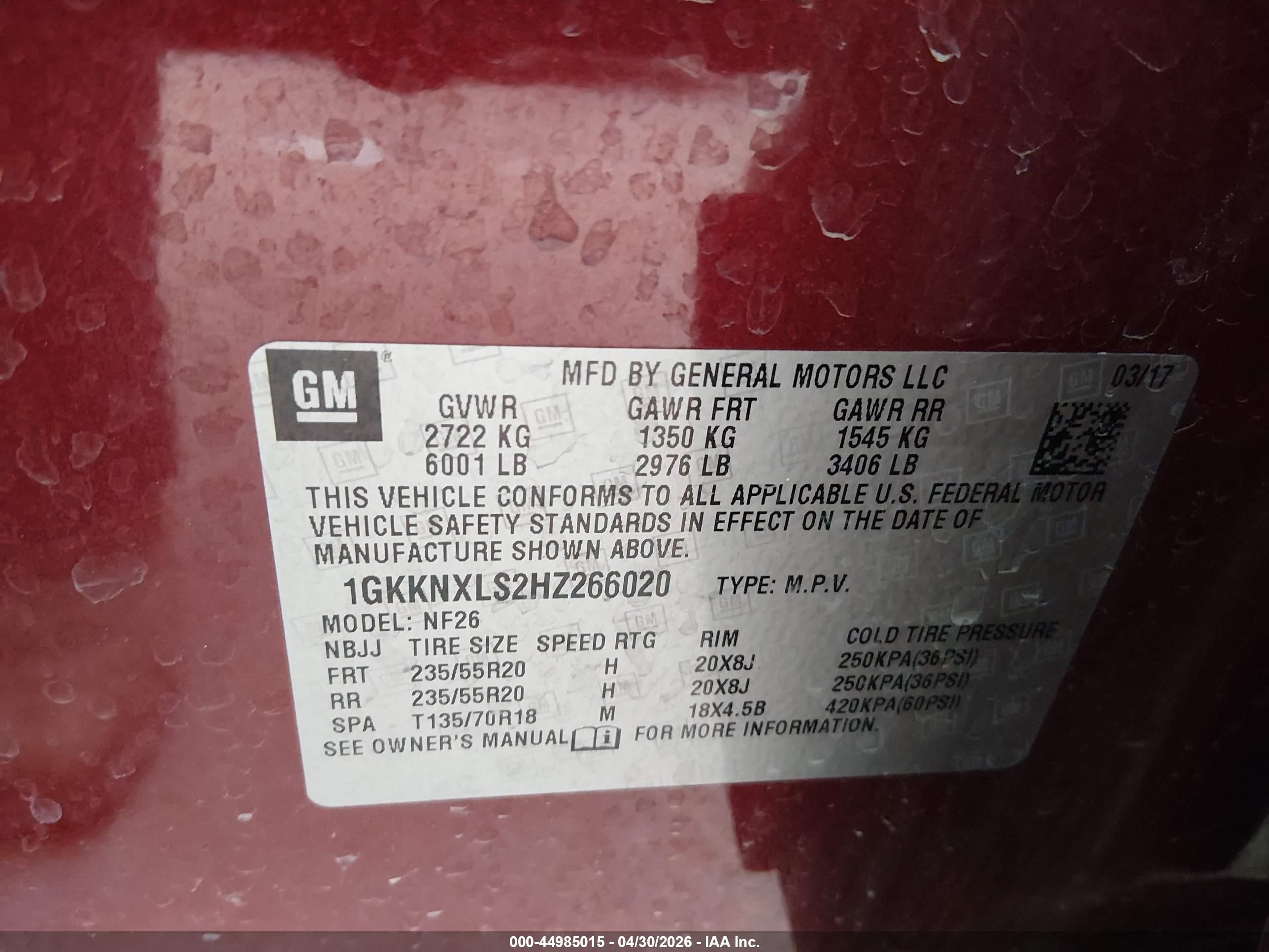 2017 Gmc Acadia Denali Red vin: 1GKKNXLS2HZ266020