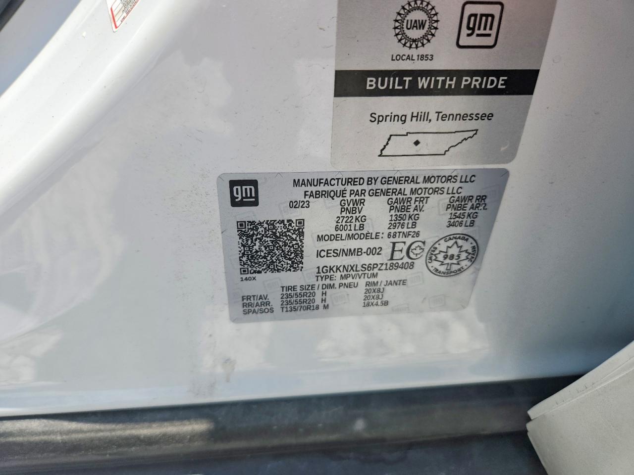 2023 Gmc Acadia Denali White vin: 1GKKNXLS6PZ189408