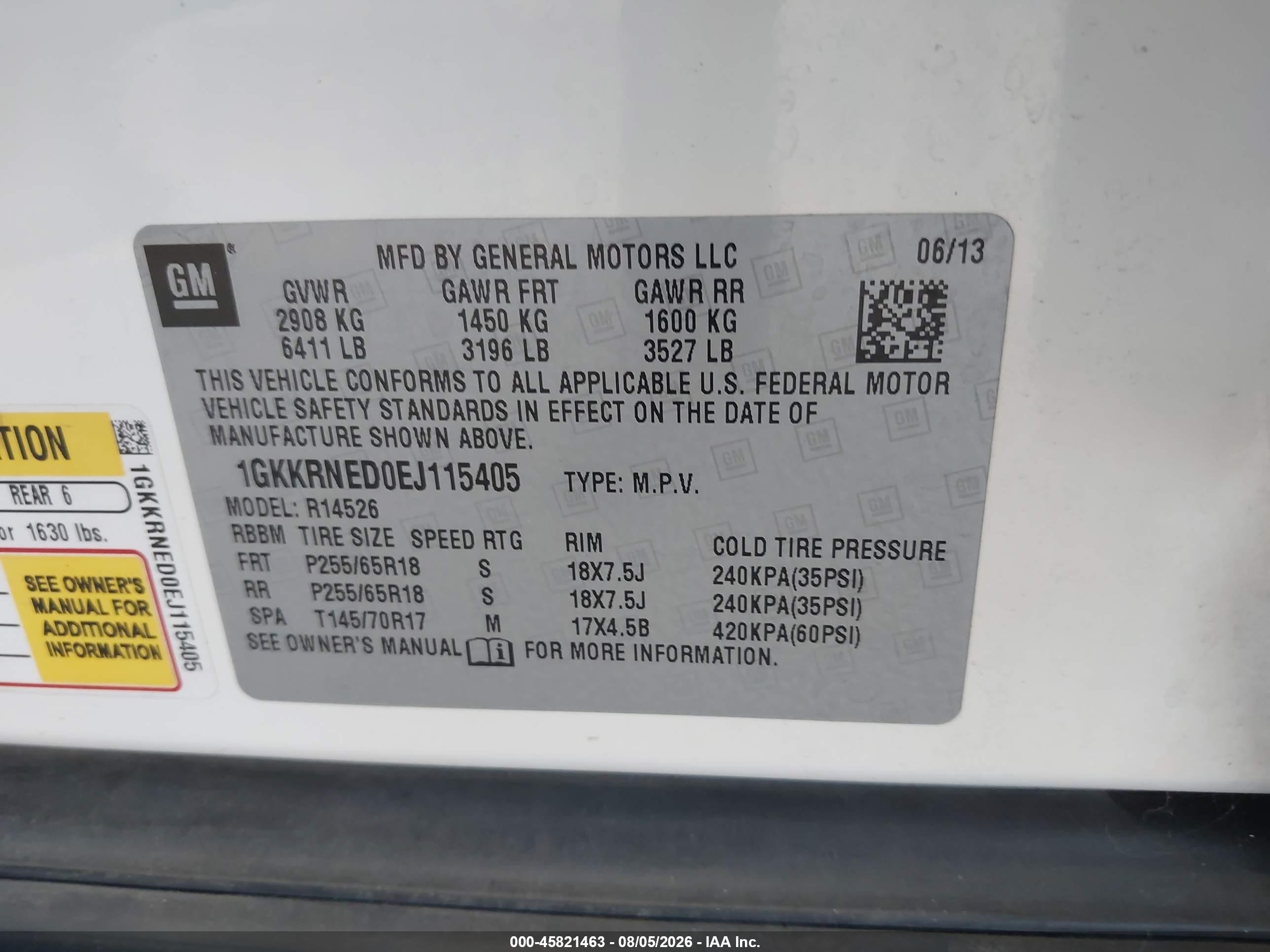2014 Gmc Acadia Sle White vin: 1GKKRNED0EJ115405