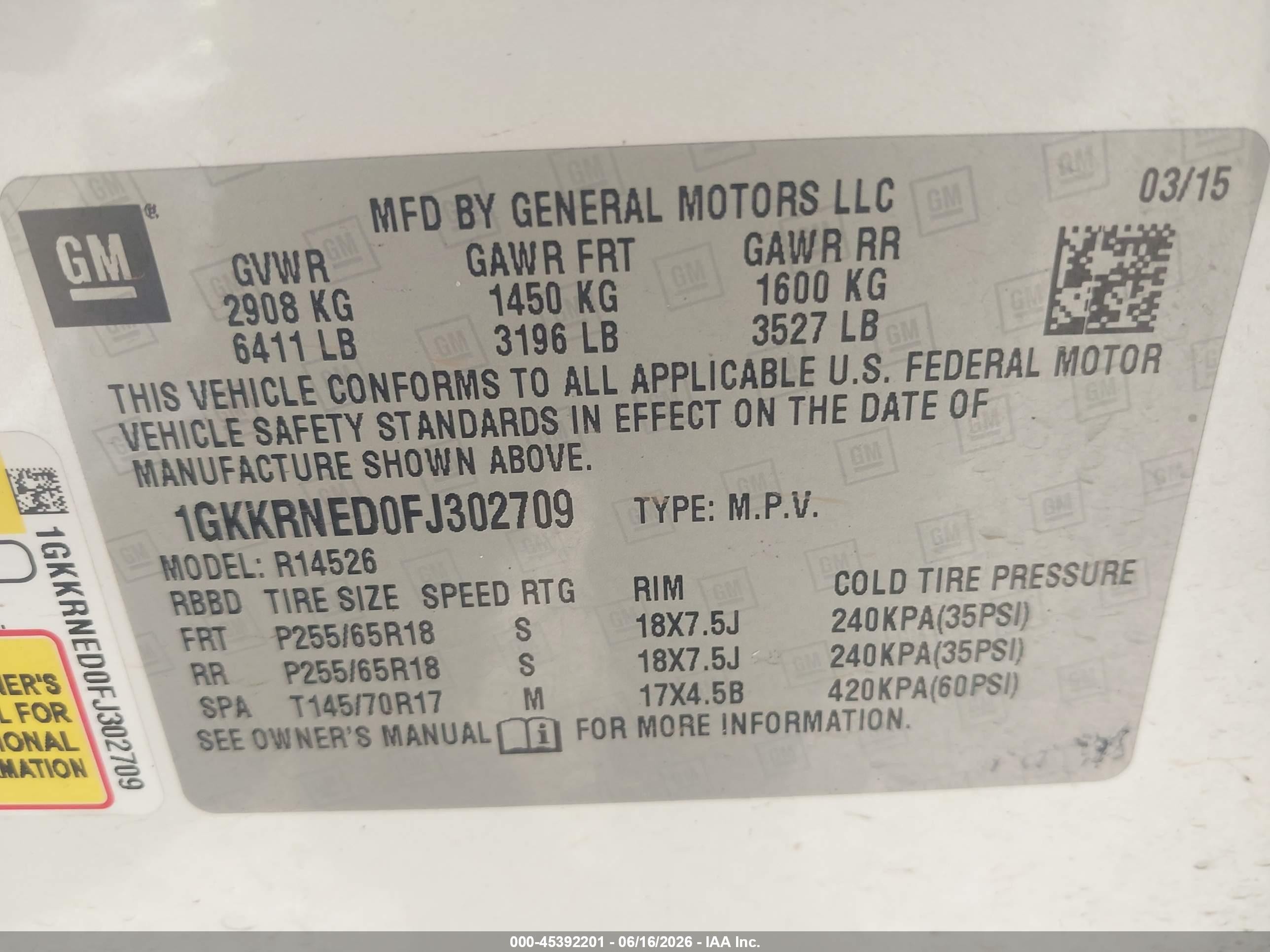 2015 Gmc Acadia Sle-1 White vin: 1GKKRNED0FJ302709