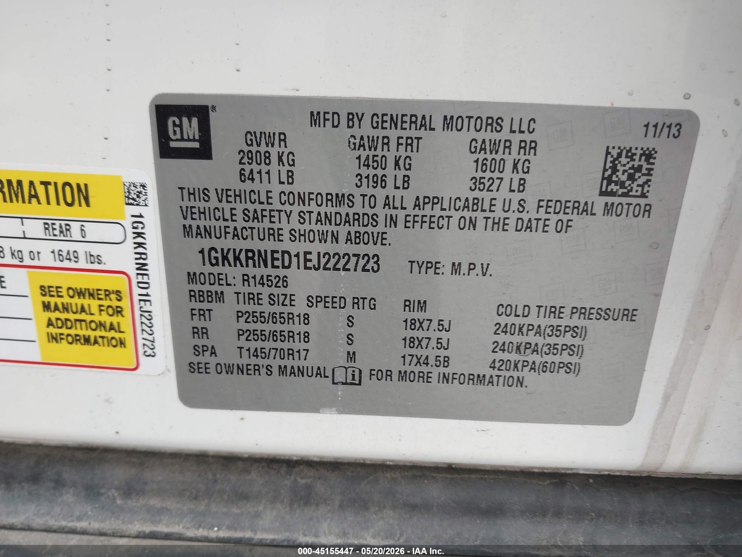2014 Gmc Acadia Sle-1 Белый vin: 1GKKRNED1EJ222723