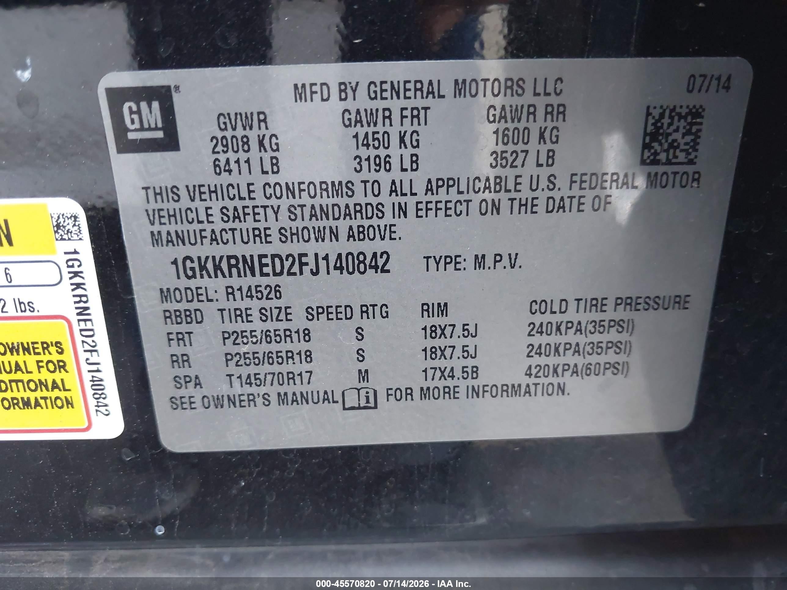 2015 Gmc Acadia Sle-1 Black vin: 1GKKRNED2FJ140842