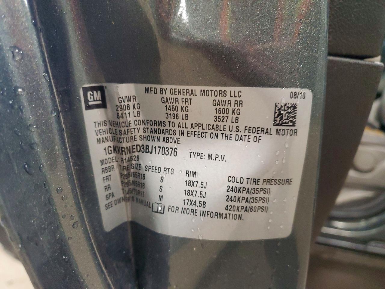 2011 Gmc Acadia Sle Gray vin: 1GKKRNED3BJ170376