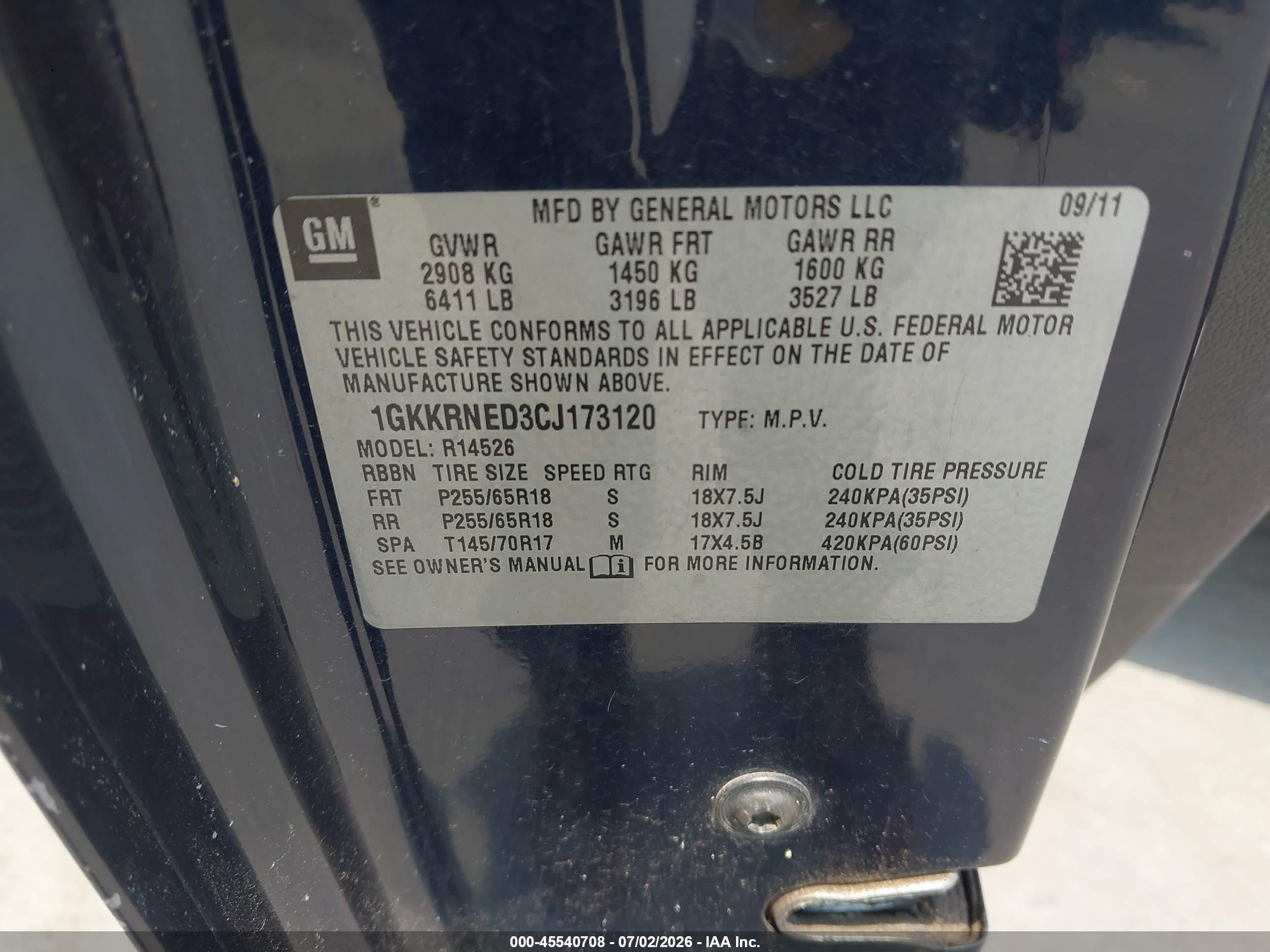 2012 Gmc Acadia Sl Dark Blue vin: 1GKKRNED3CJ173120