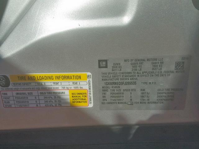 2015 Gmc Acadia Sle Silver vin: 1GKKRNED3FJ289535