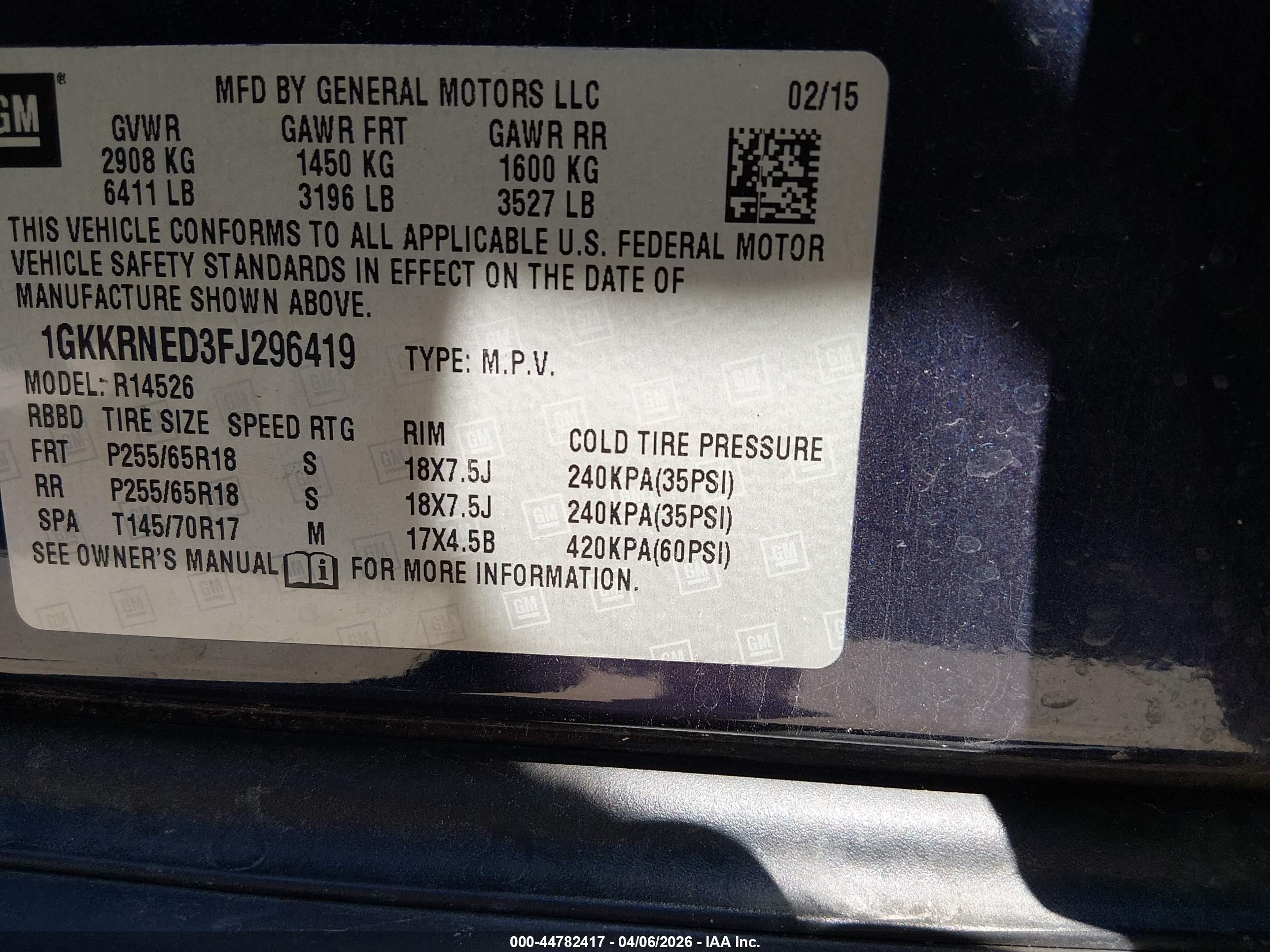 2015 Gmc Acadia Sle-1 Blue vin: 1GKKRNED3FJ296419