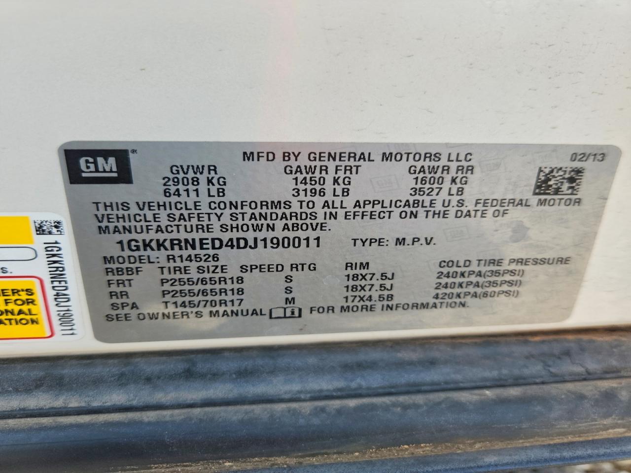 2013 Gmc Acadia Sle Белый vin: 1GKKRNED4DJ190011