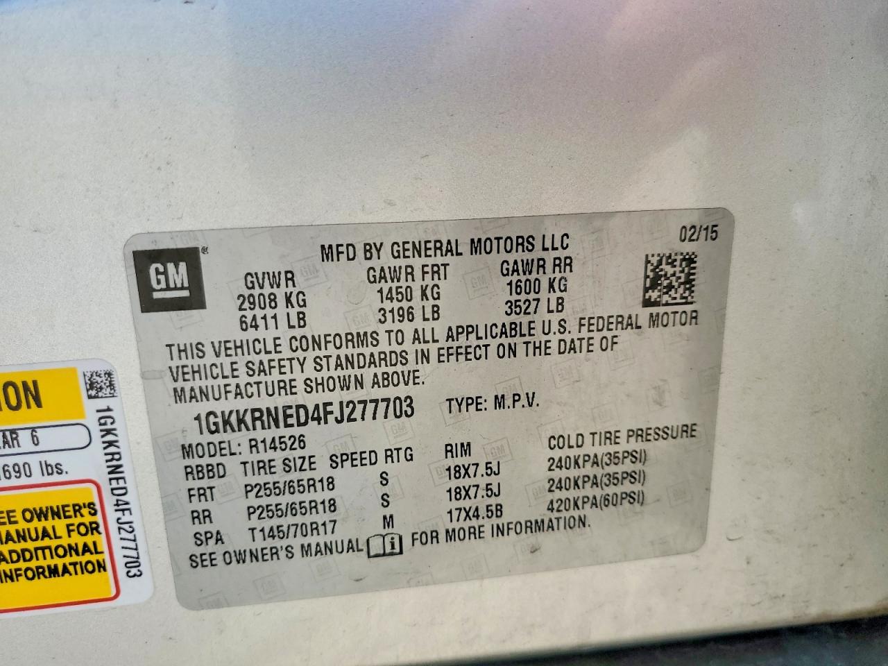 2015 Gmc Acadia Sle Silver vin: 1GKKRNED4FJ277703