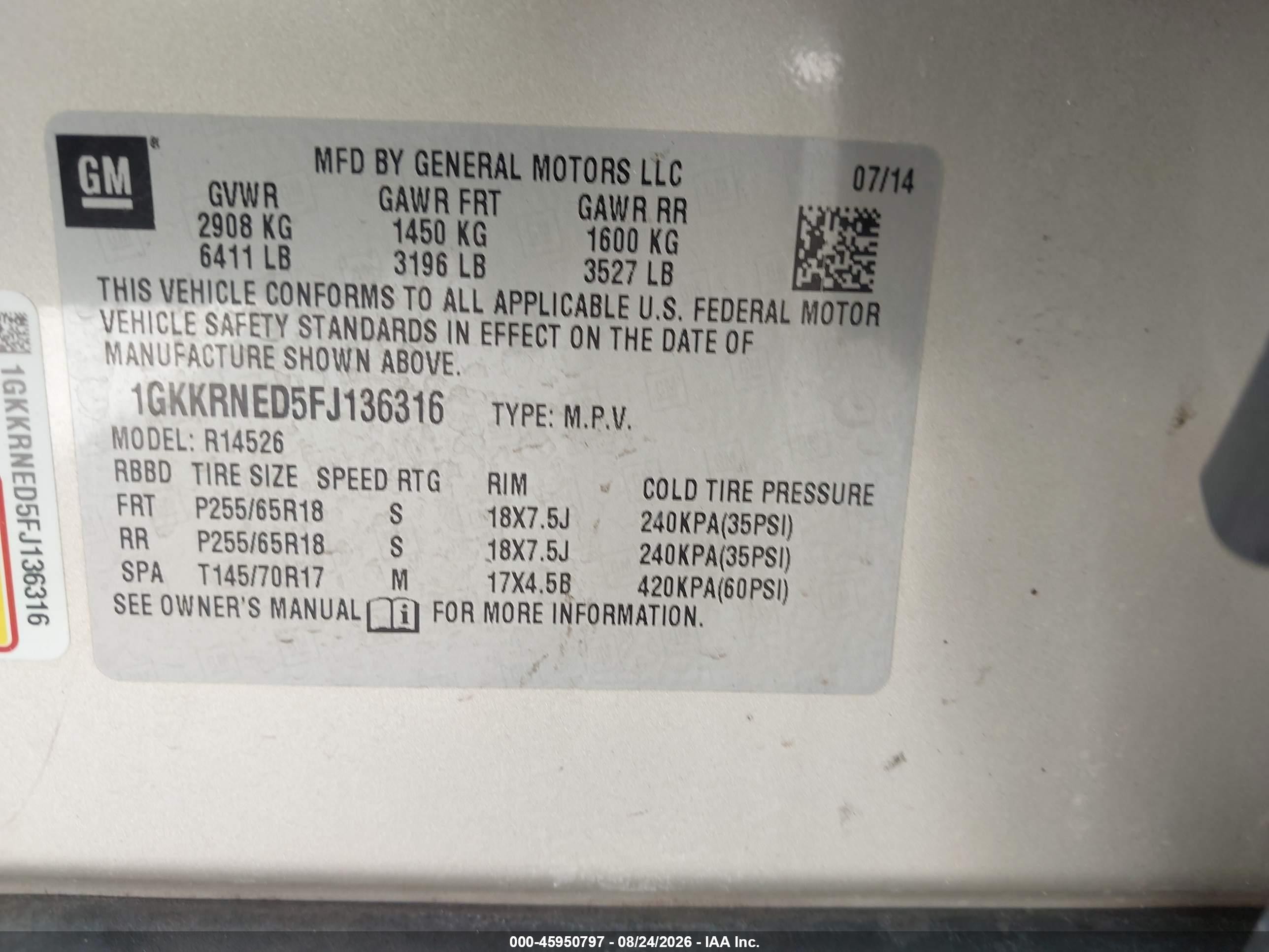 2015 Gmc Acadia Sle-1 Gold vin: 1GKKRNED5FJ136316