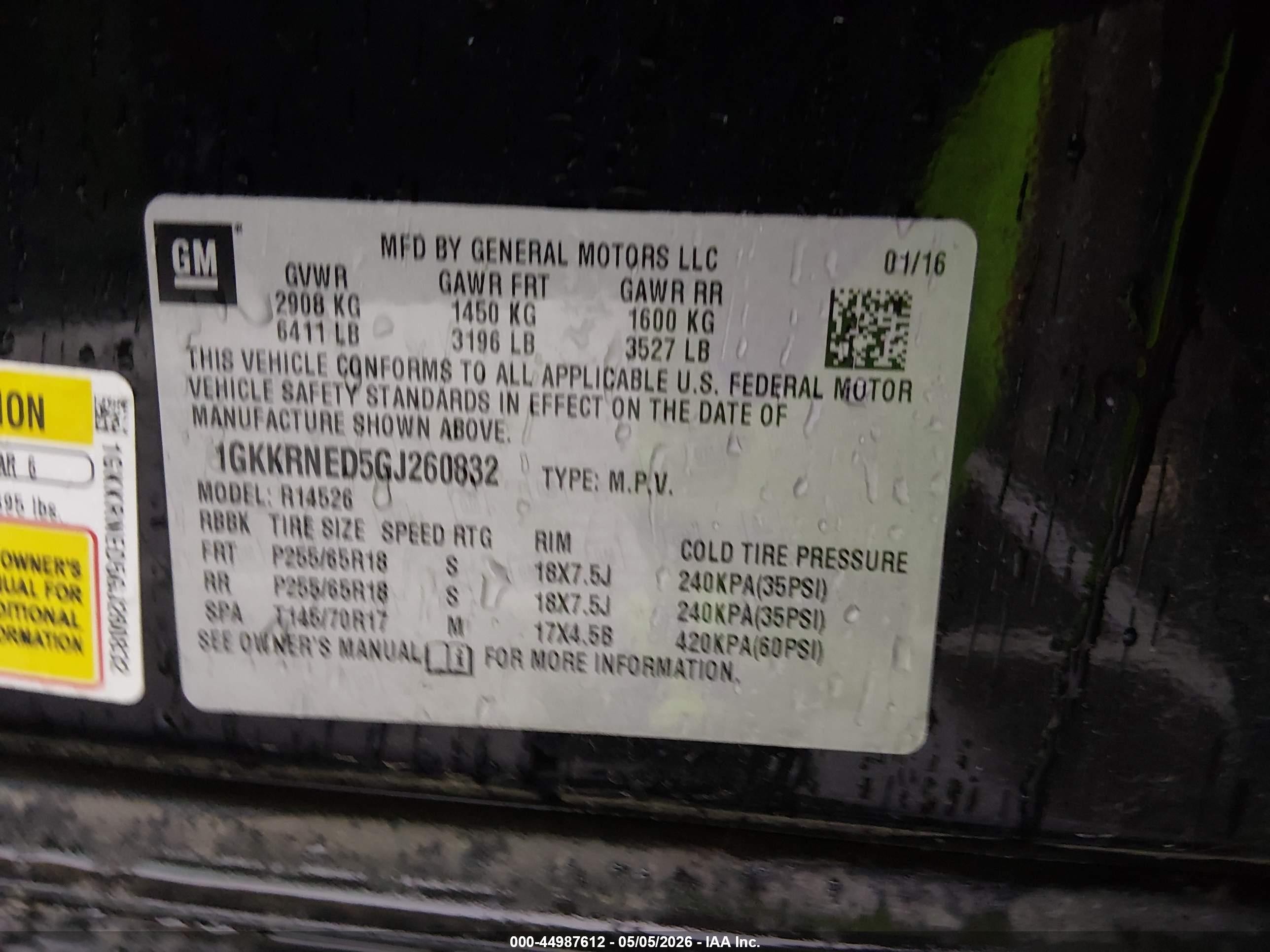 2016 Gmc Acadia Sle-1 Черный vin: 1GKKRNED5GJ260832
