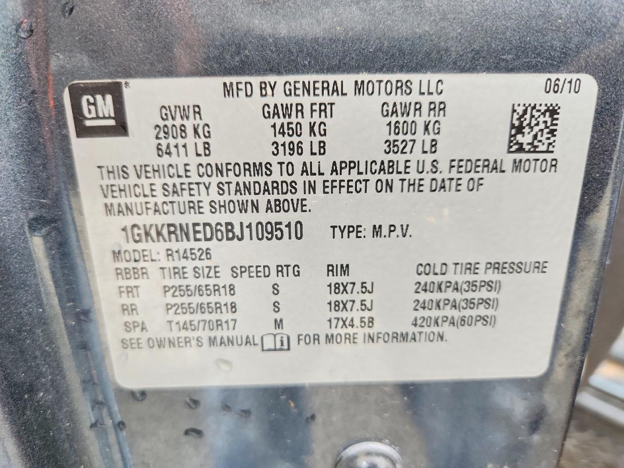 2011 Gmc Acadia Sle Gray vin: 1GKKRNED6BJ109510