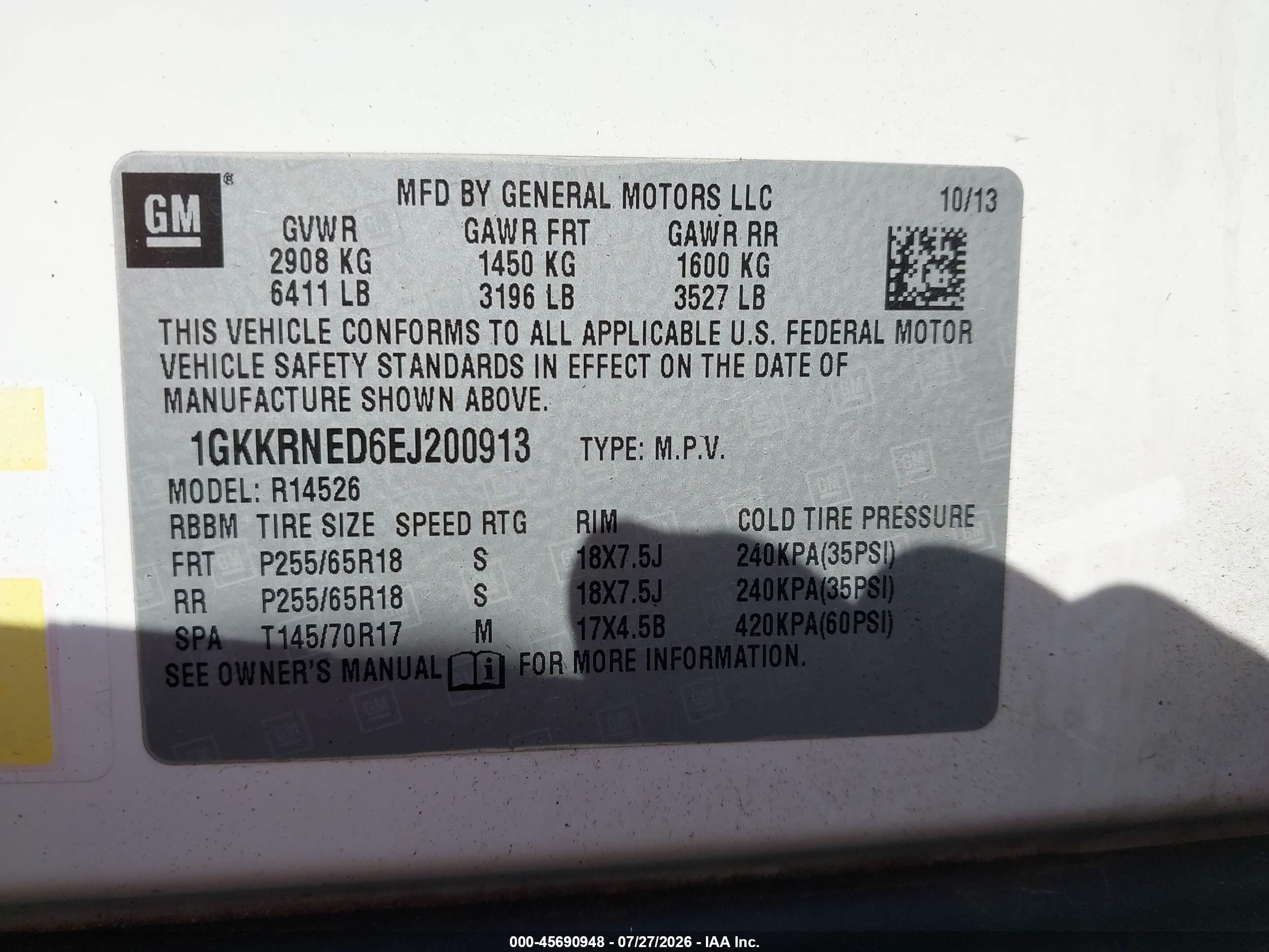 2014 Gmc Acadia Sle-1 White vin: 1GKKRNED6EJ200913