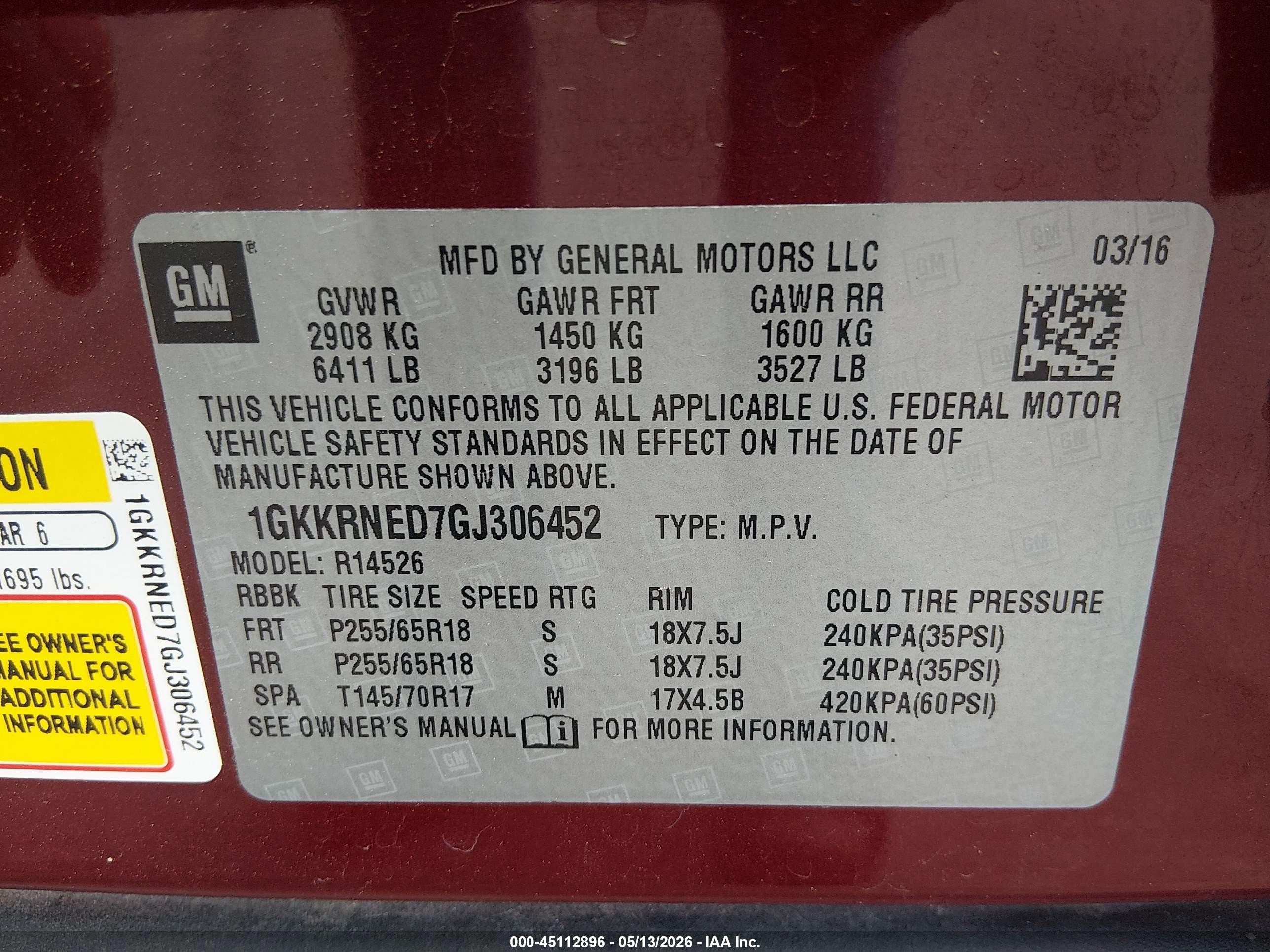 2016 Gmc Acadia Sle-1 Бордовый vin: 1GKKRNED7GJ306452
