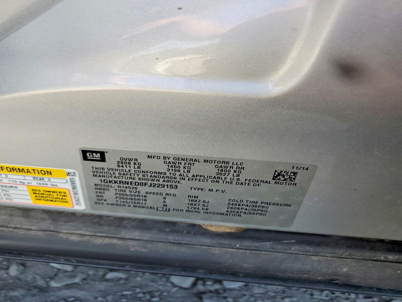 2015 Gmc Acadia Sle Silver vin: 1GKKRNED8FJ229153