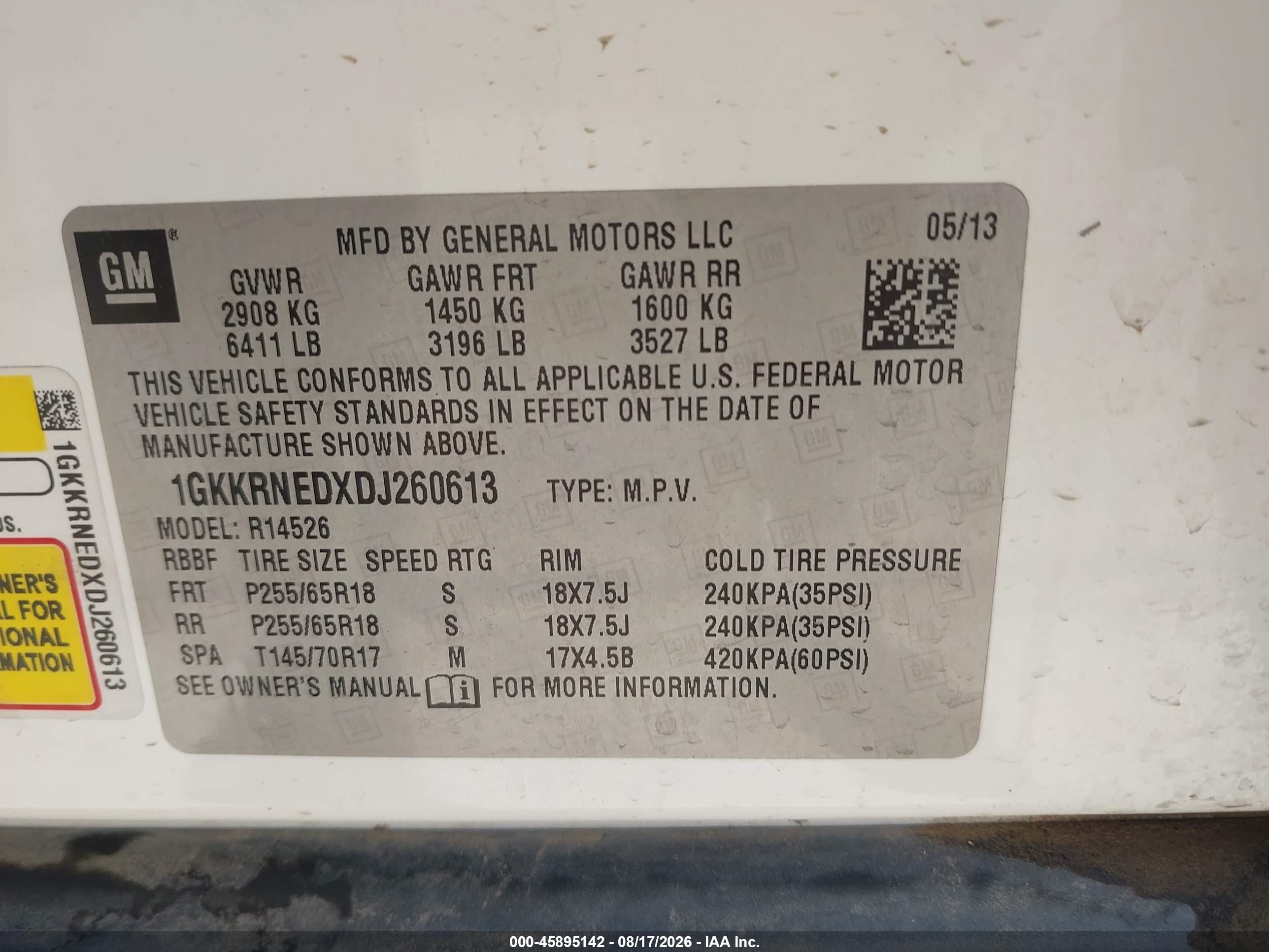 2013 Gmc Acadia Sle-1 Белый vin: 1GKKRNEDXDJ260613
