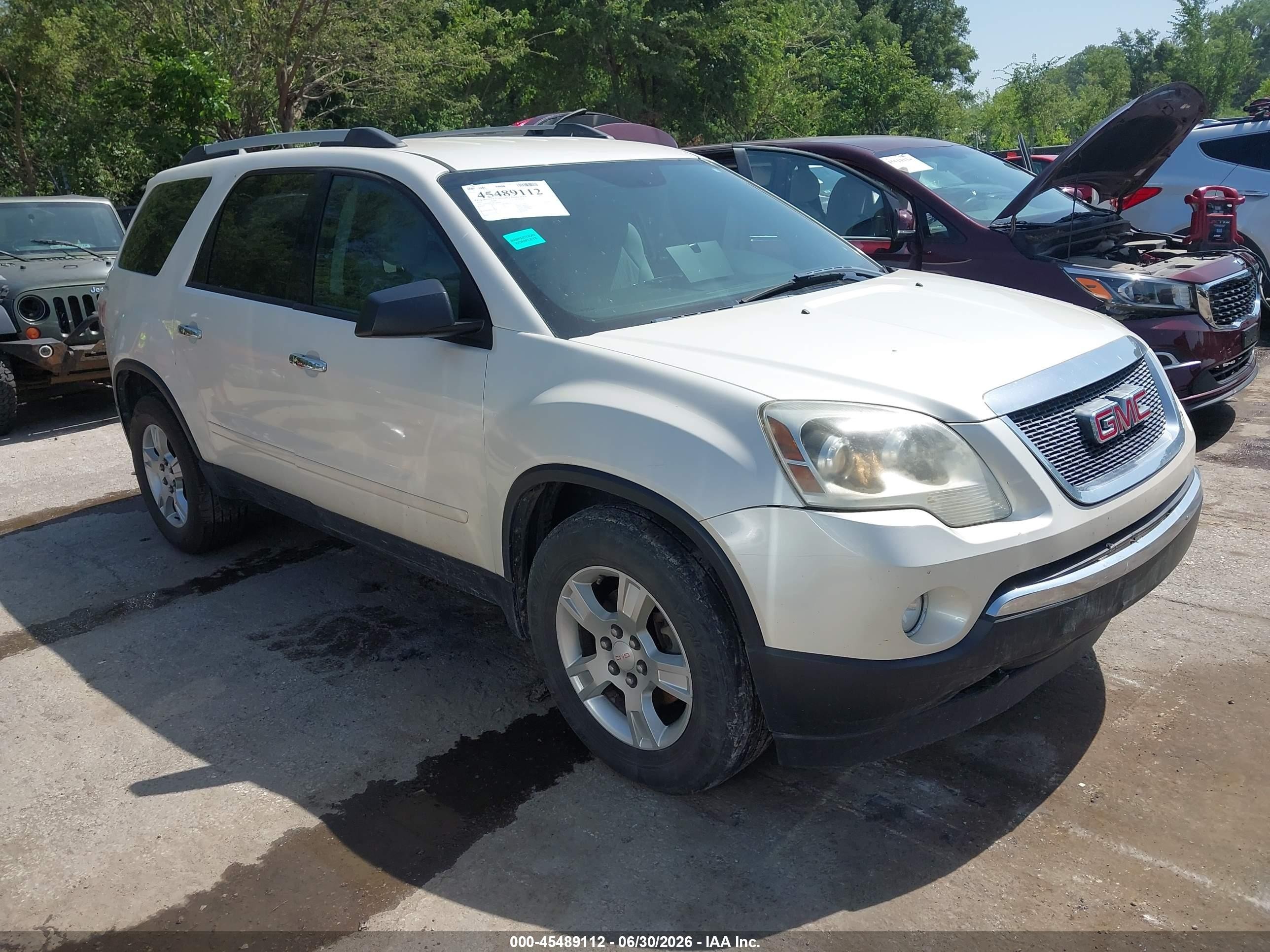 2012 Gmc Acadia Sle White vin: 1GKKRPED0CJ262915