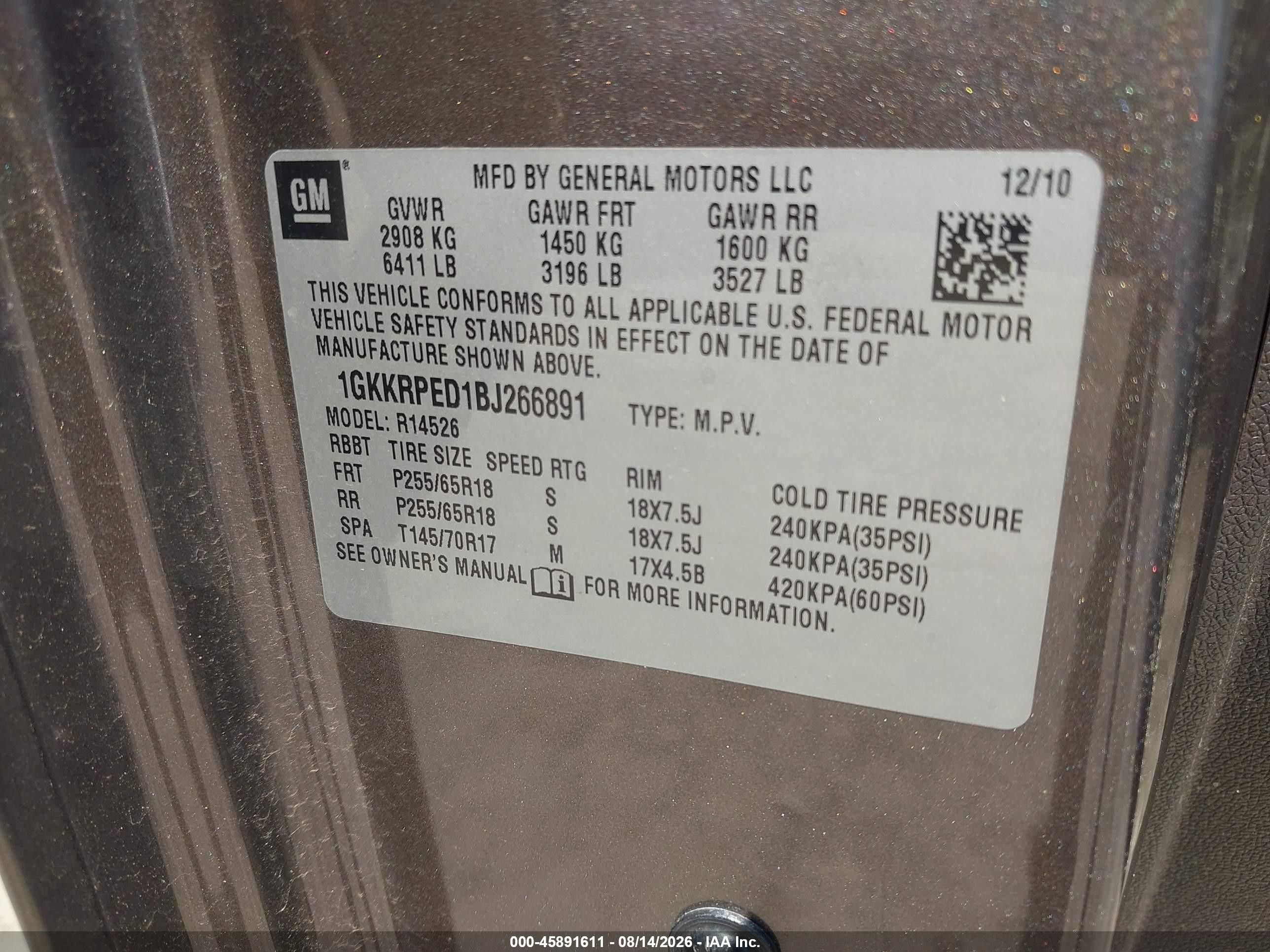 2011 Gmc Acadia Sle Brown vin: 1GKKRPED1BJ266891