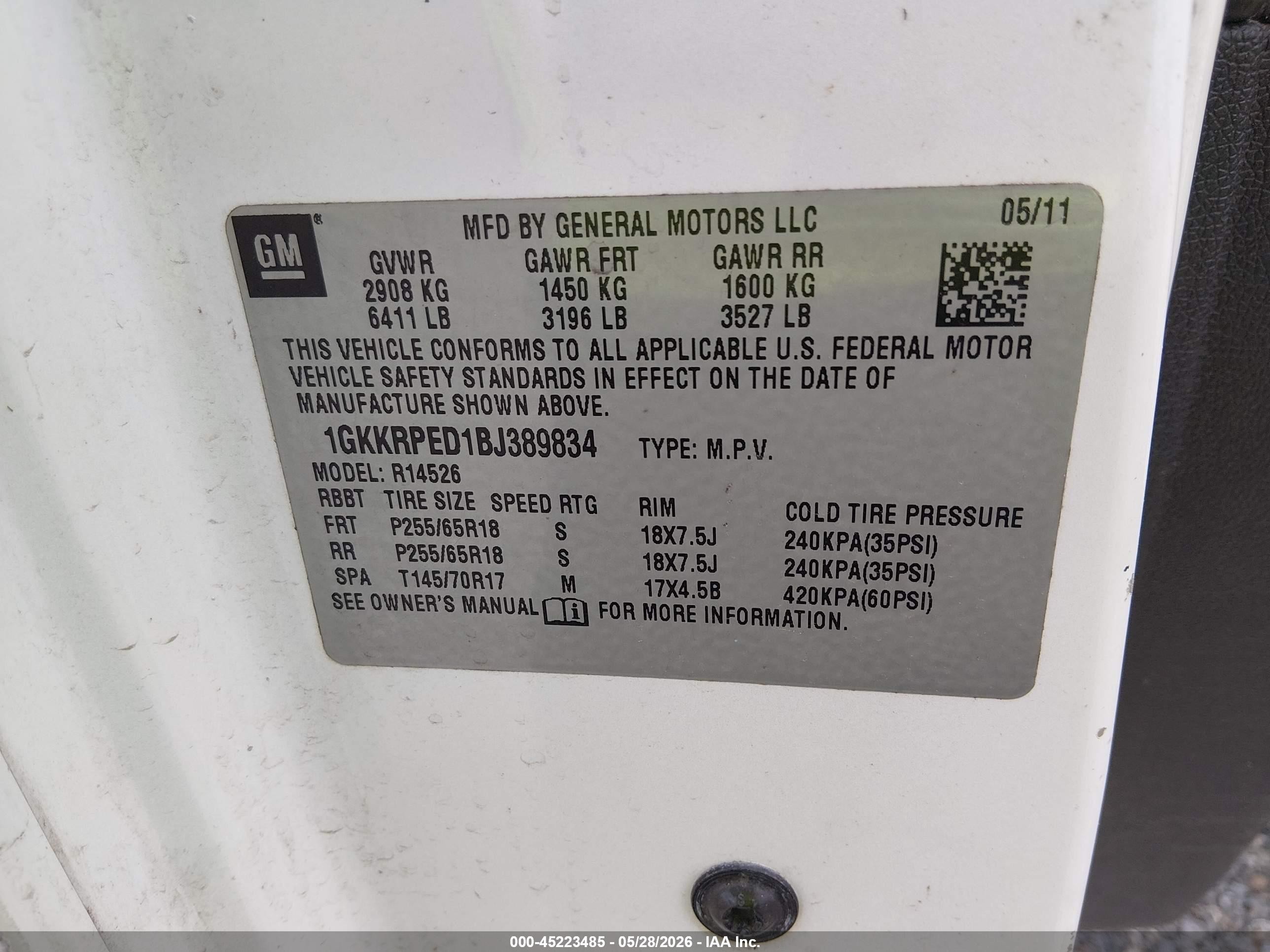 2011 Gmc Acadia Sle Белый vin: 1GKKRPED1BJ389834