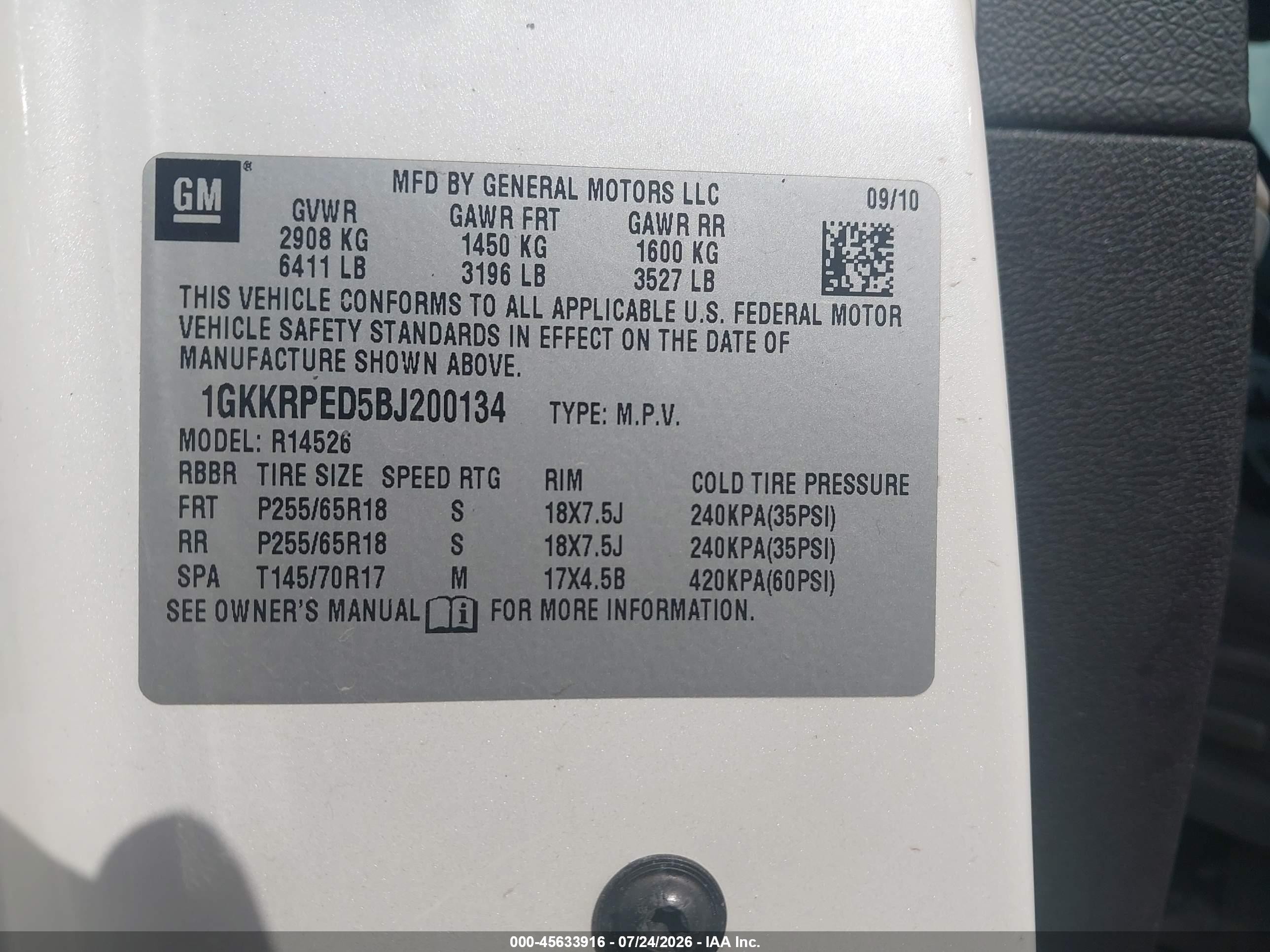 2011 Gmc Acadia Sle Cream vin: 1GKKRPED5BJ200134