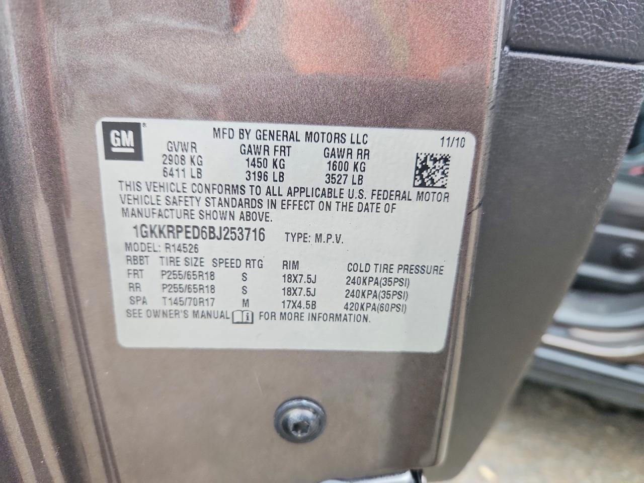 2011 Gmc Acadia Sle Tan vin: 1GKKRPED6BJ253716