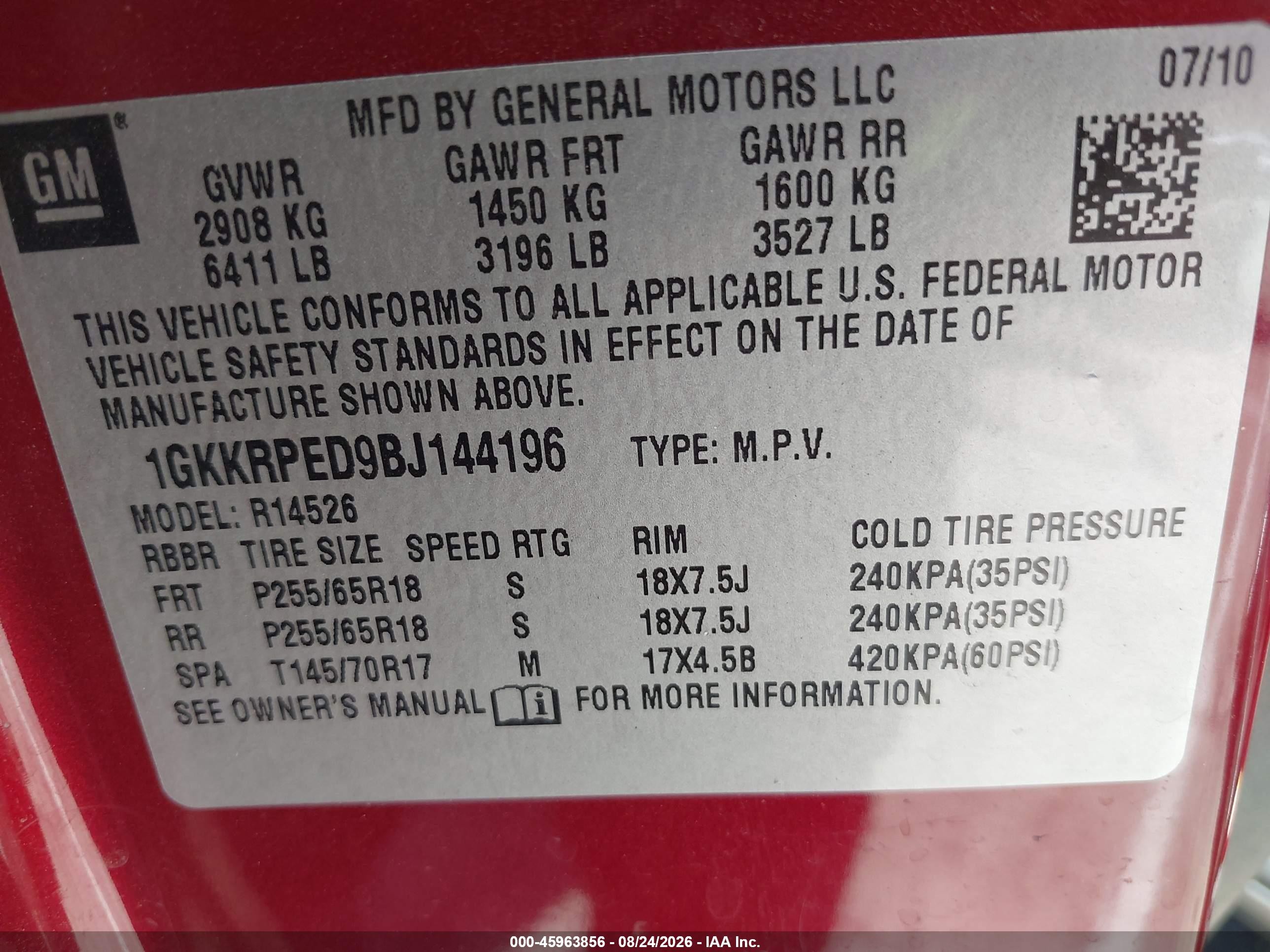 2011 Gmc Acadia Sle Burgundy vin: 1GKKRPED9BJ144196