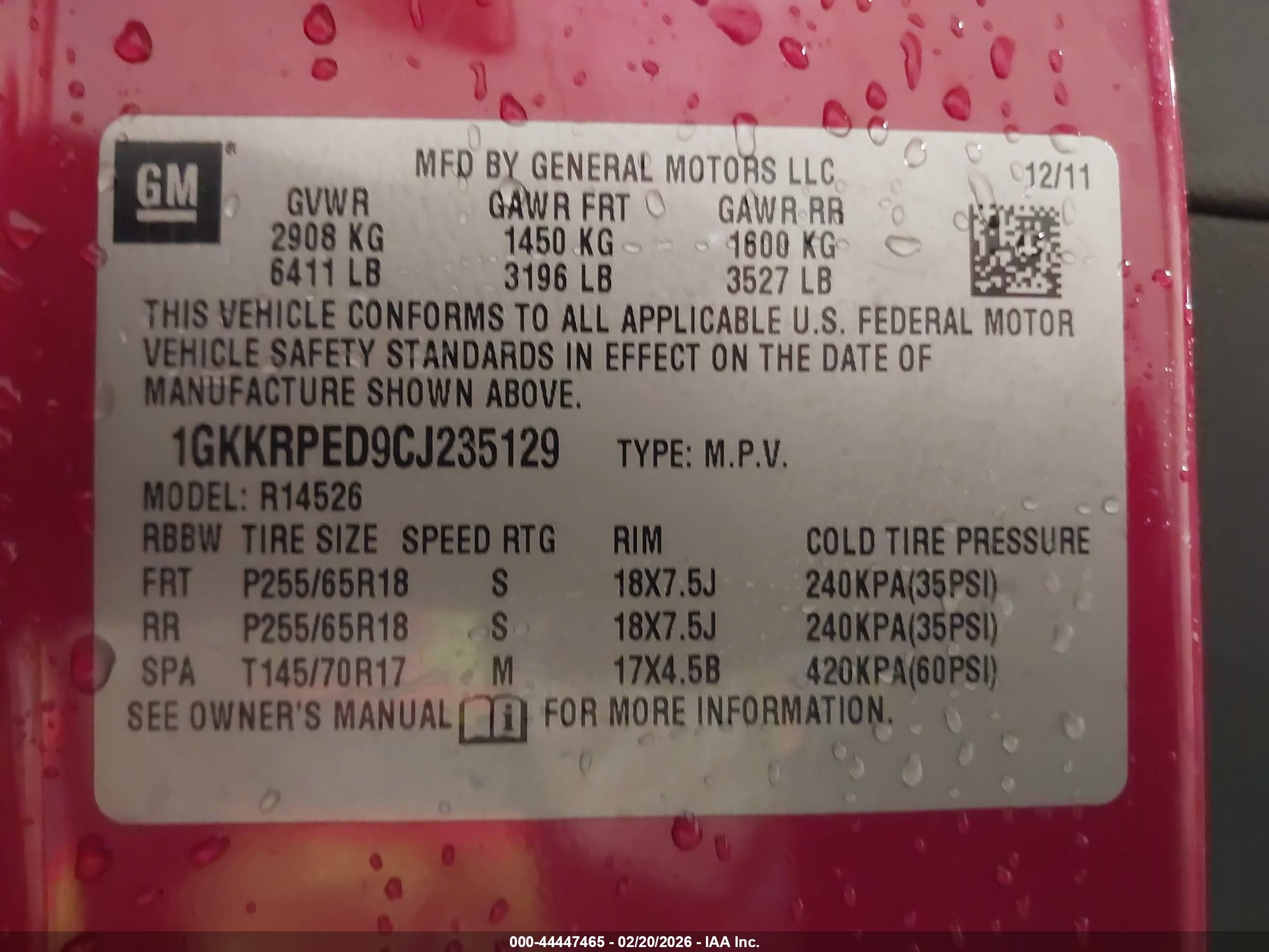 2012 Gmc Acadia Sle Red vin: 1GKKRPED9CJ235129