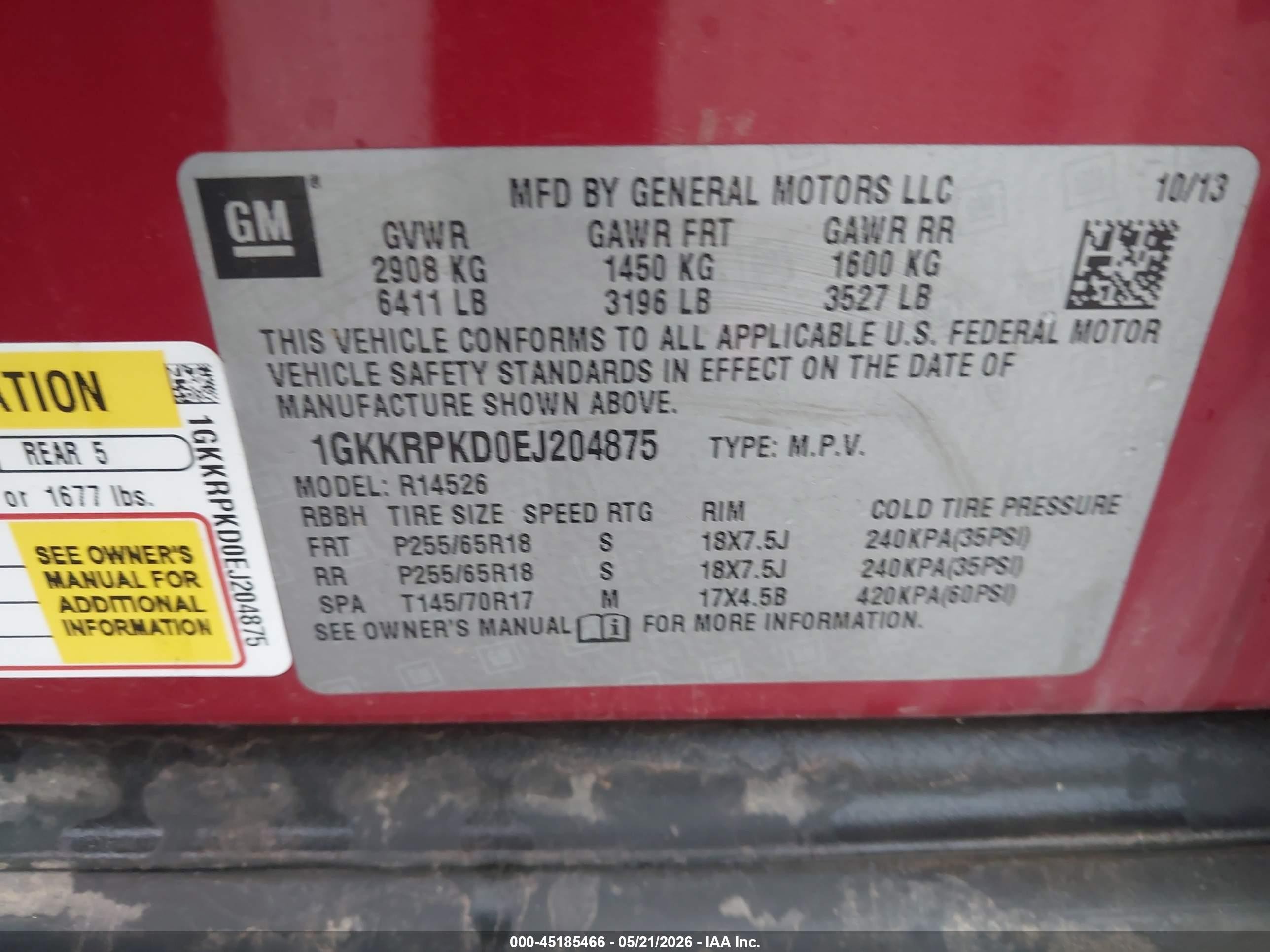 2014 Gmc Acadia Sle-2 Red vin: 1GKKRPKD0EJ204875