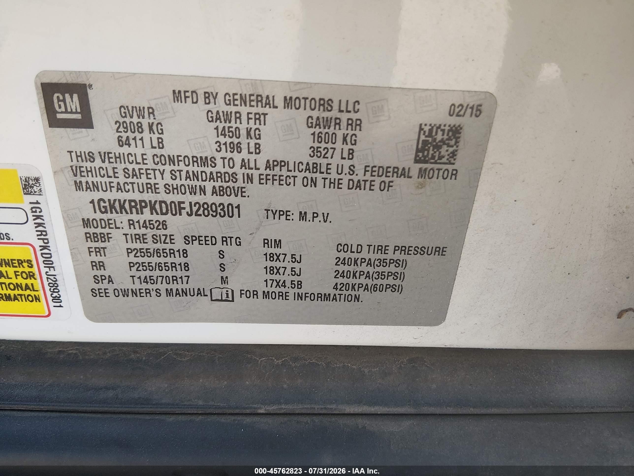 2015 Gmc Acadia Sle-2 Белый vin: 1GKKRPKD0FJ289301