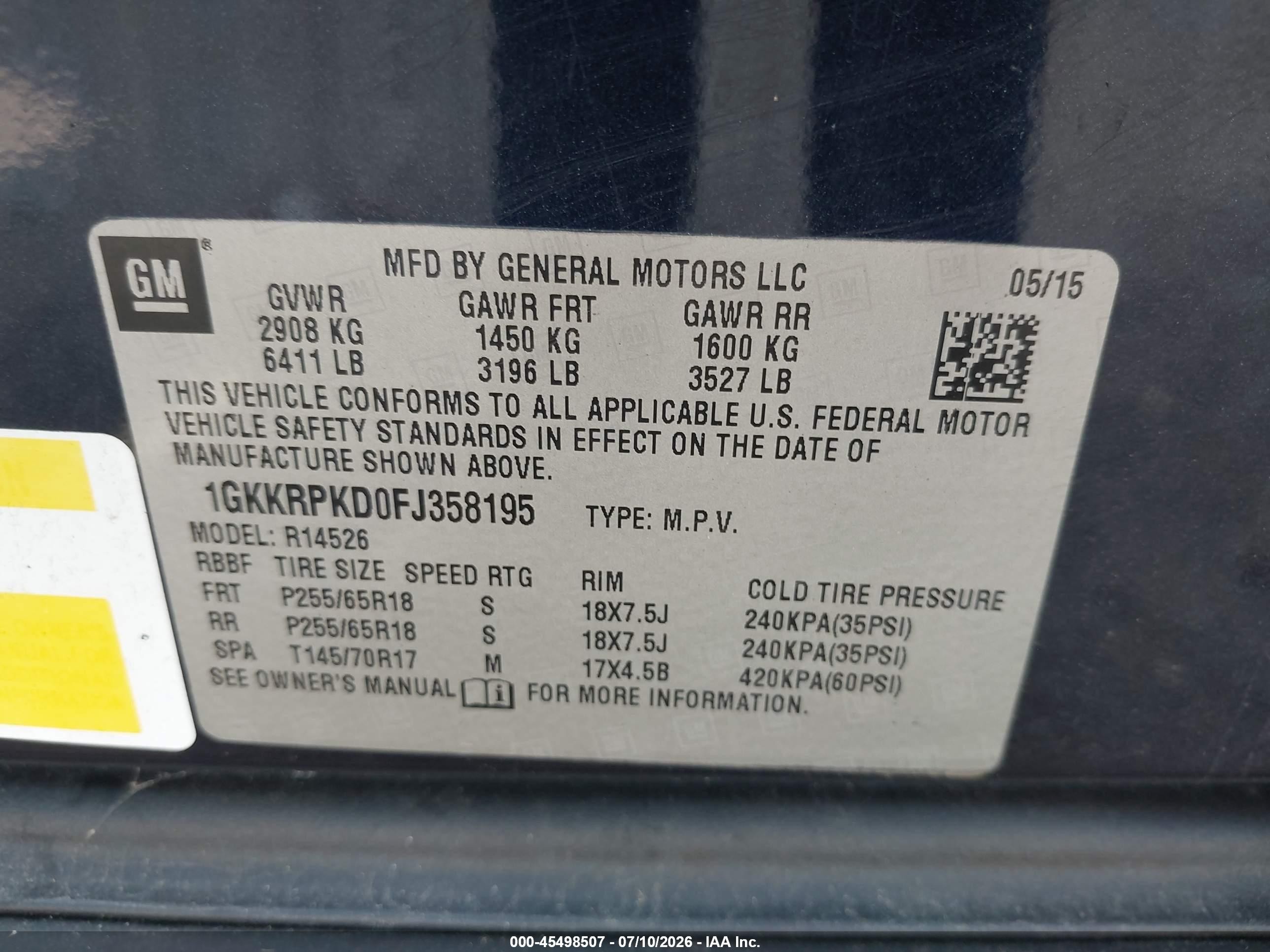 2015 Gmc Acadia Sle-2 Blue vin: 1GKKRPKD0FJ358195