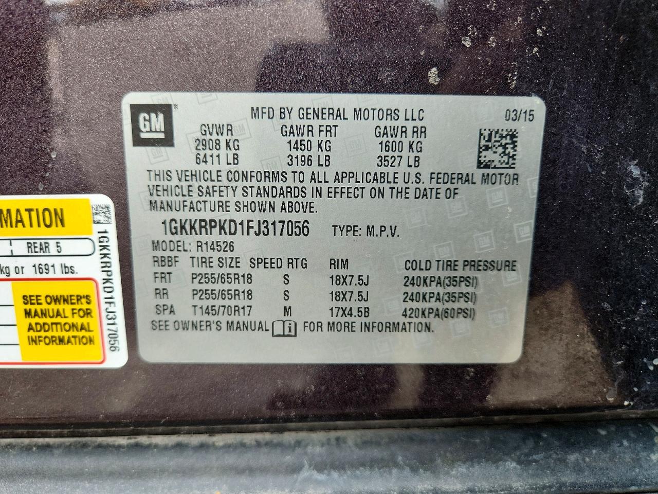 2015 Gmc Acadia Sle Charcoal vin: 1GKKRPKD1FJ317056