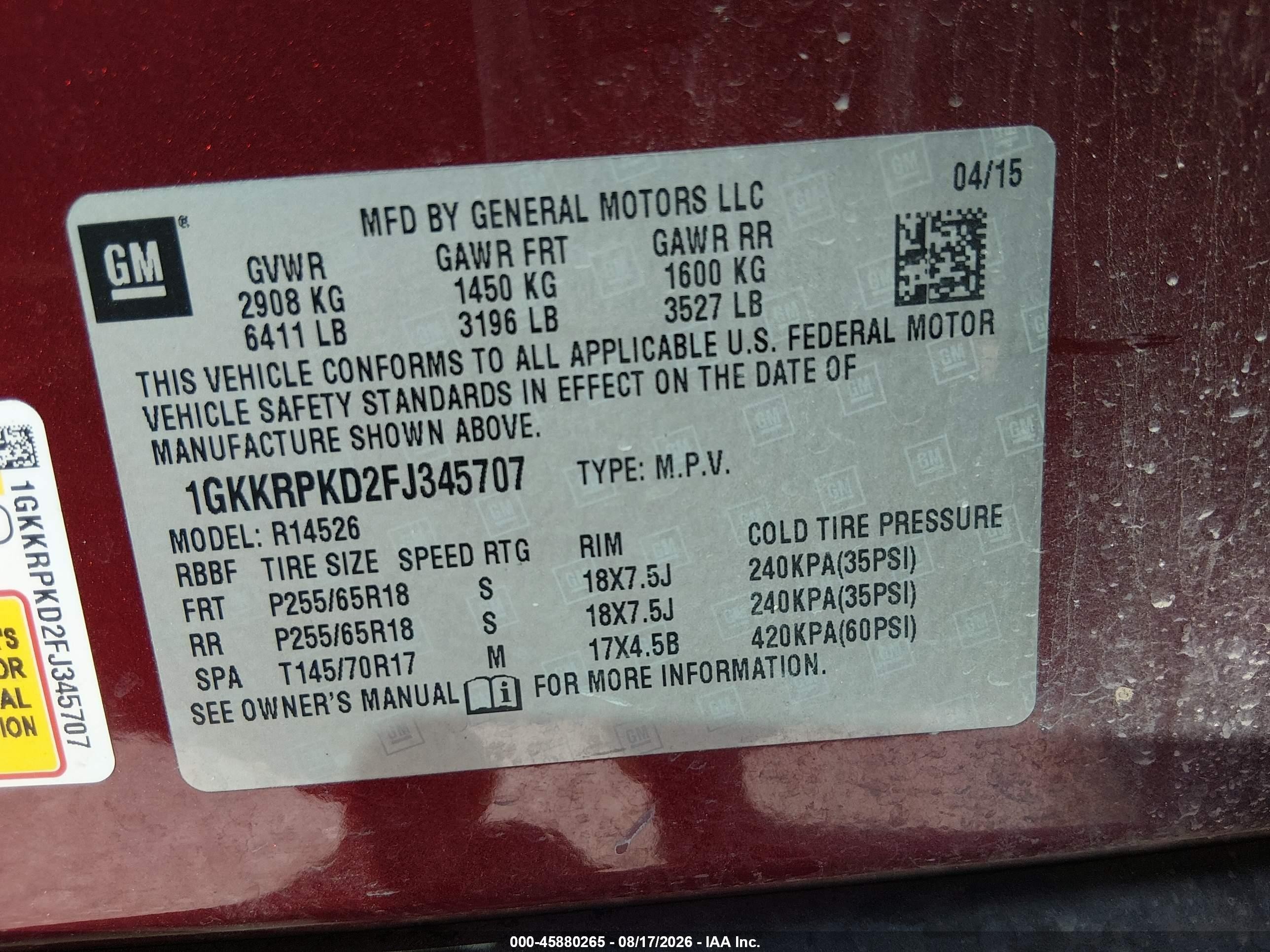 2015 Gmc Acadia Sle-2 Бордовый vin: 1GKKRPKD2FJ345707