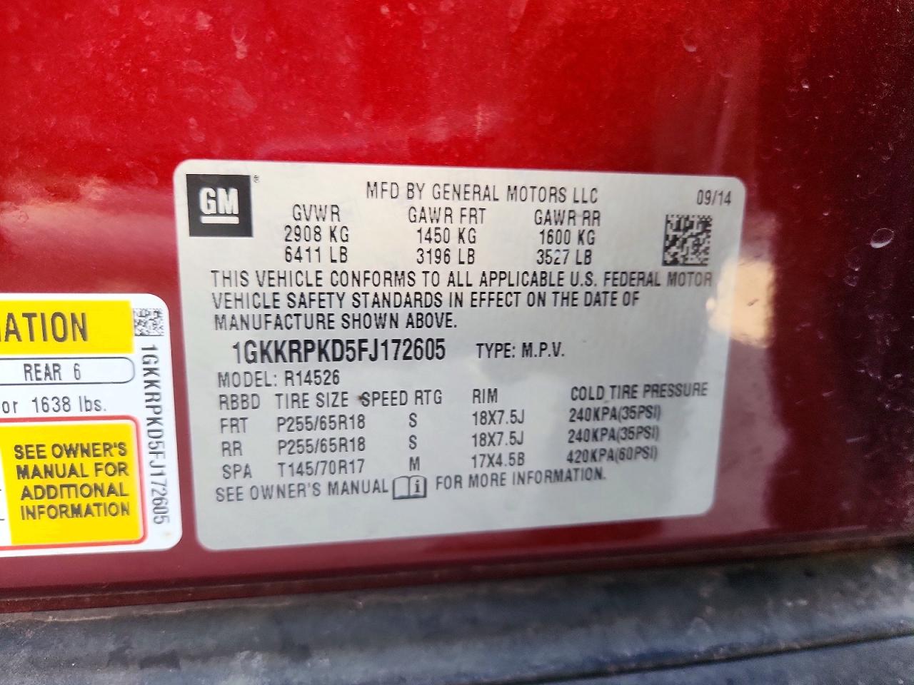 2015 Gmc Acadia Sle Red vin: 1GKKRPKD5FJ172605