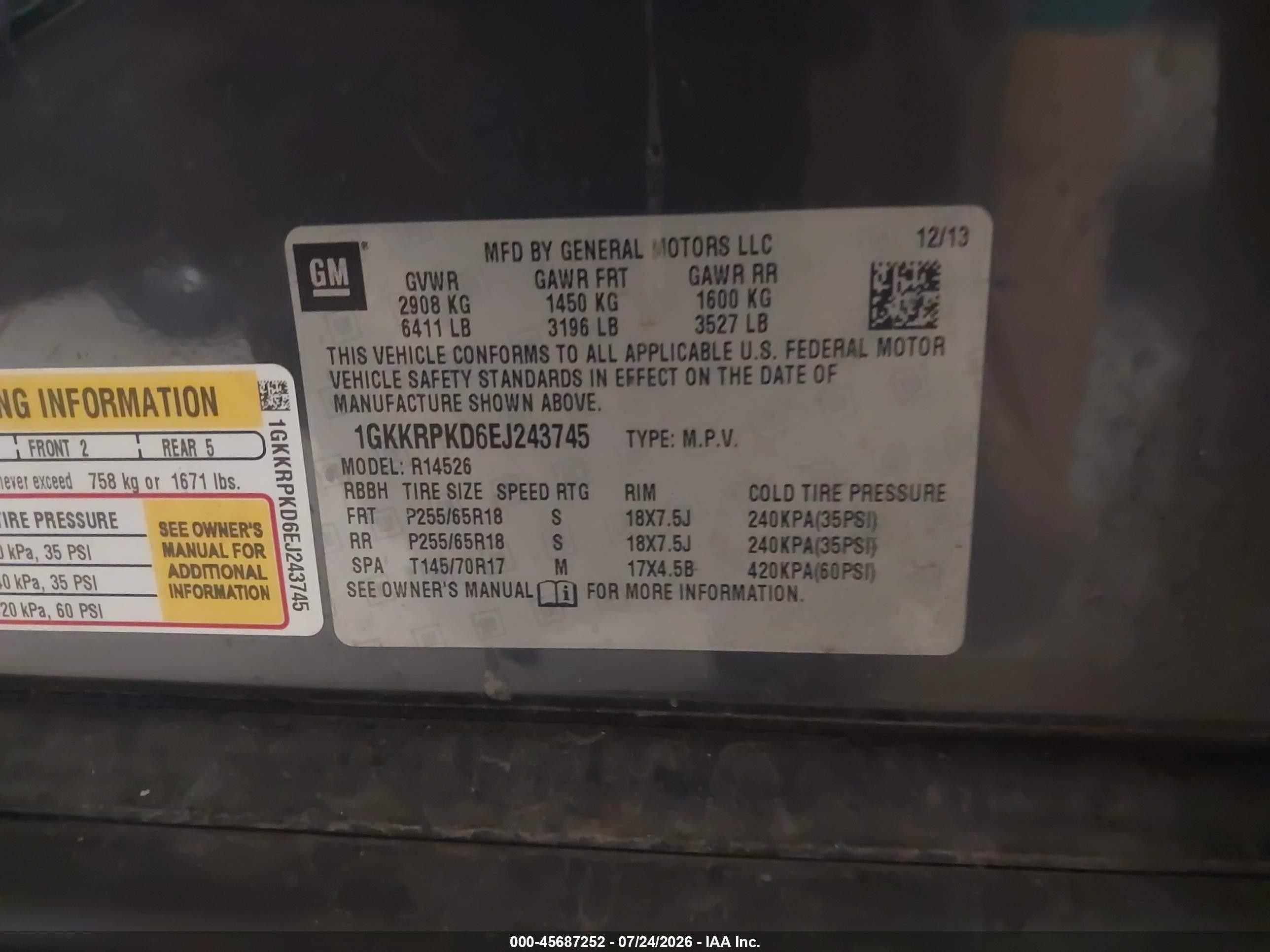 2014 Gmc Acadia Sle-2 Черный vin: 1GKKRPKD6EJ243745