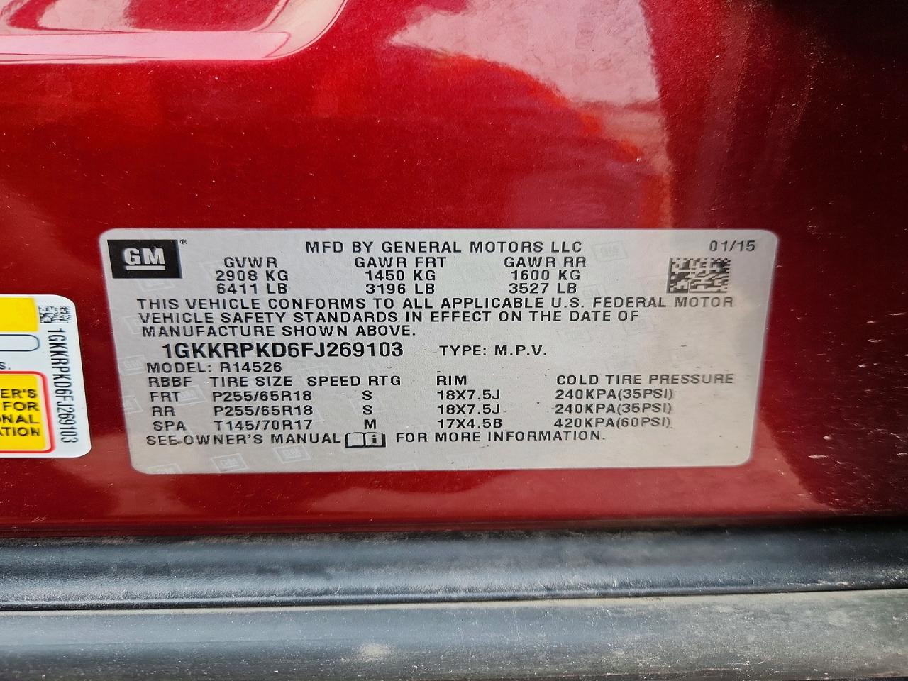 2015 Gmc Acadia Sle Красный vin: 1GKKRPKD6FJ269103