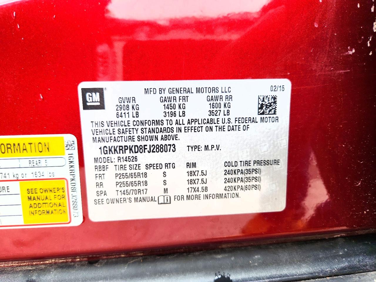 2015 Gmc Acadia Sle Red vin: 1GKKRPKD8FJ288073