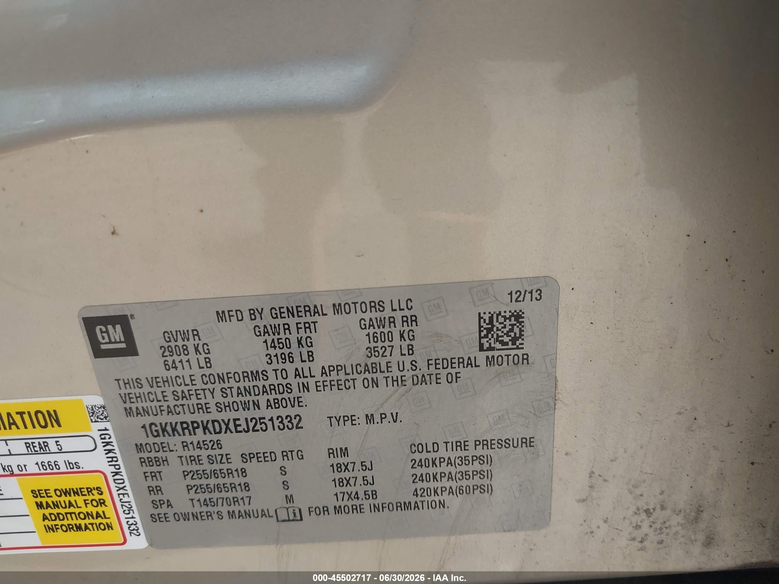 2014 Gmc Acadia Sle-2 Tan vin: 1GKKRPKDXEJ251332