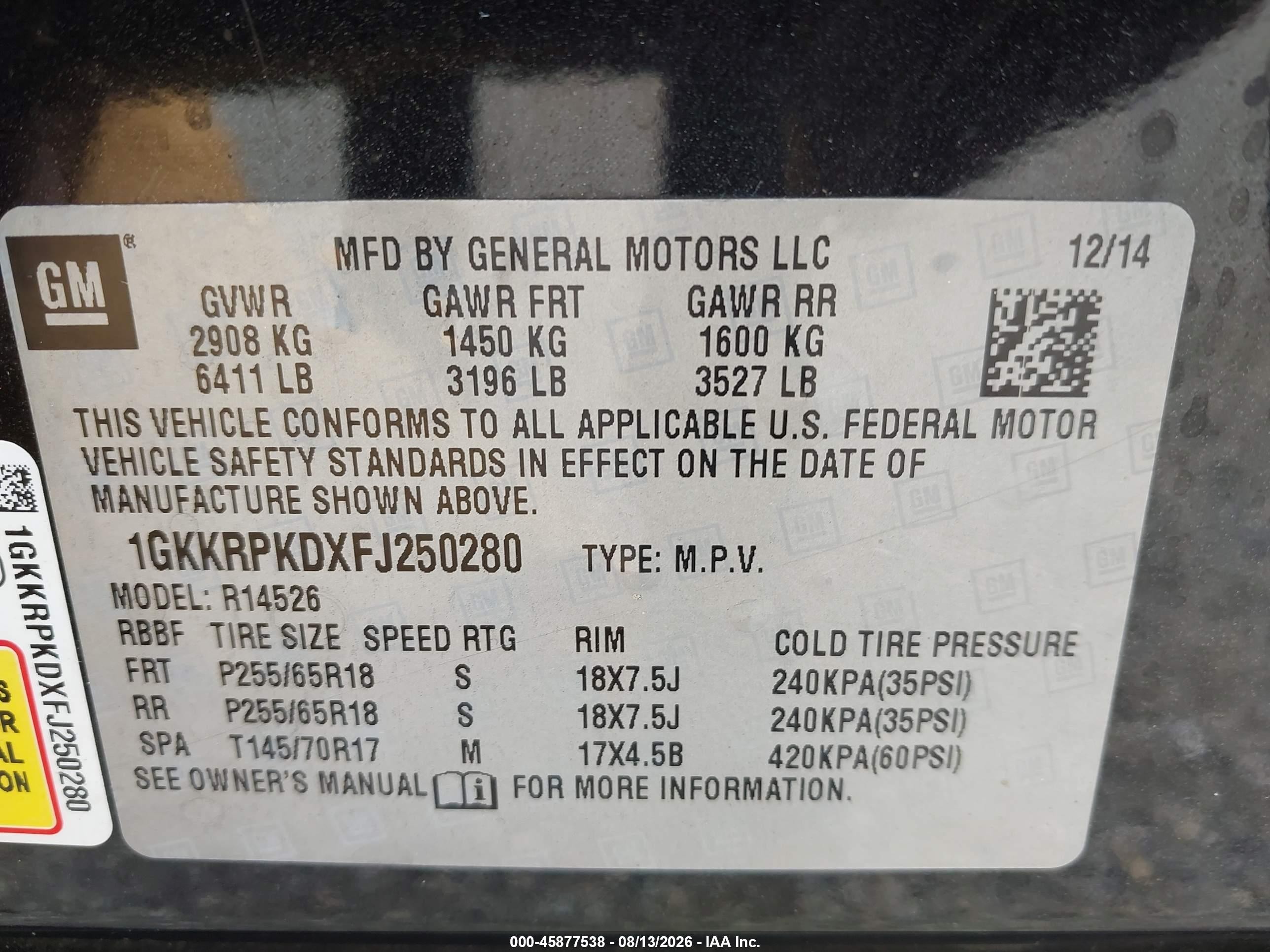 2015 Gmc Acadia Sle-2 Black vin: 1GKKRPKDXFJ250280