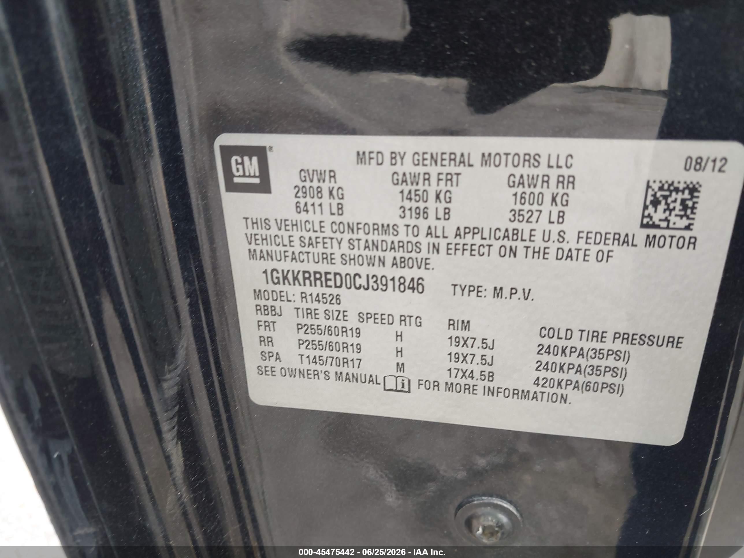 2012 Gmc Acadia Slt-1 Black vin: 1GKKRRED0CJ391846